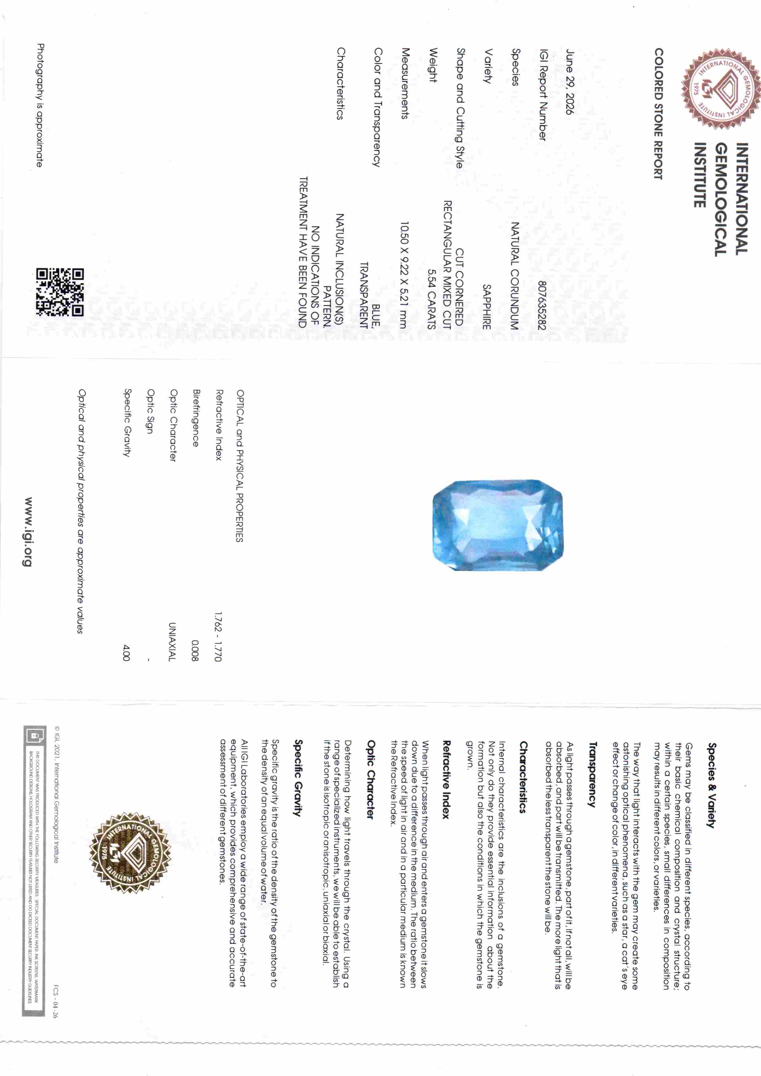 5.54 Carat IGI Certified Unheated Natural Ceylon Blue Sapphire Neelam – 6.08 Ratti