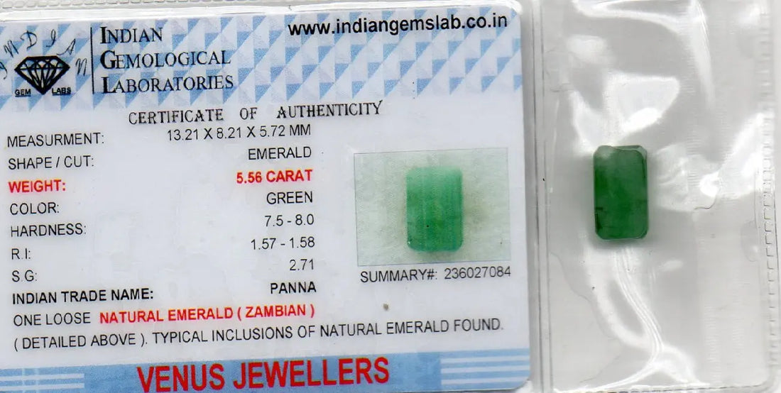 5.56 Ct Certified Untreated Natural Zambian Emerald Panna Gemstone