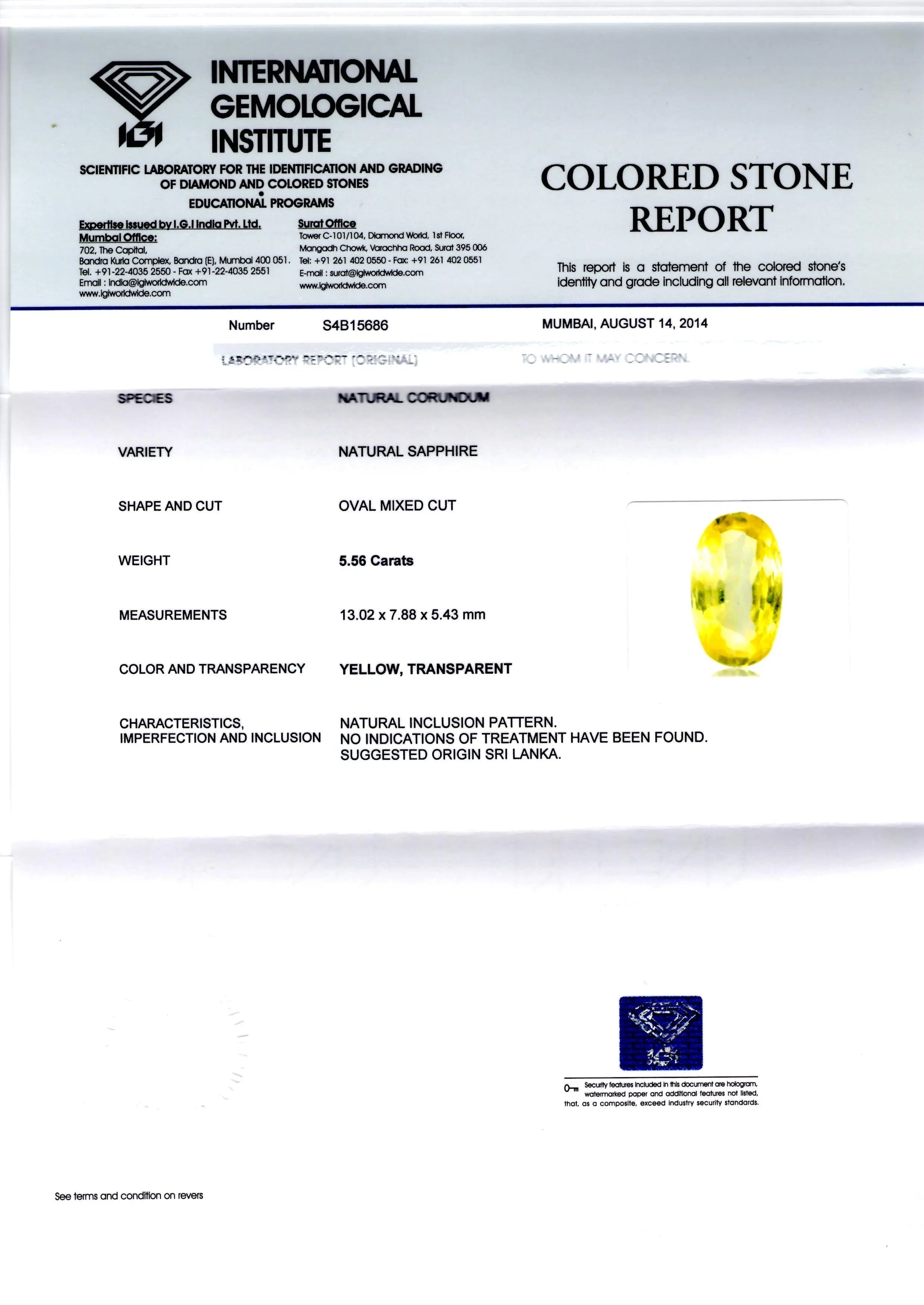 5.56 Ct Unheated Untreated Natural Ceylon Yellow Sapphire Pukhraj