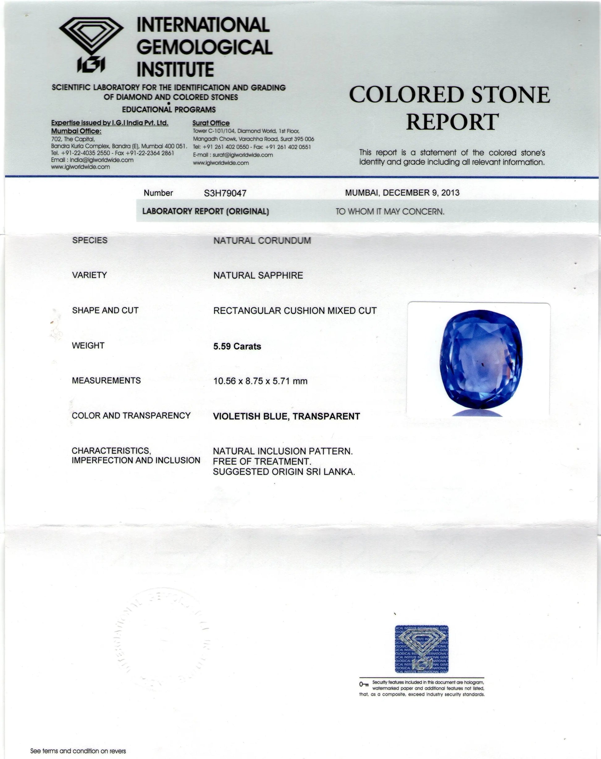 5.59 Ct Unheated Untreated Natural Ceylon Blue Sapphire Neelam