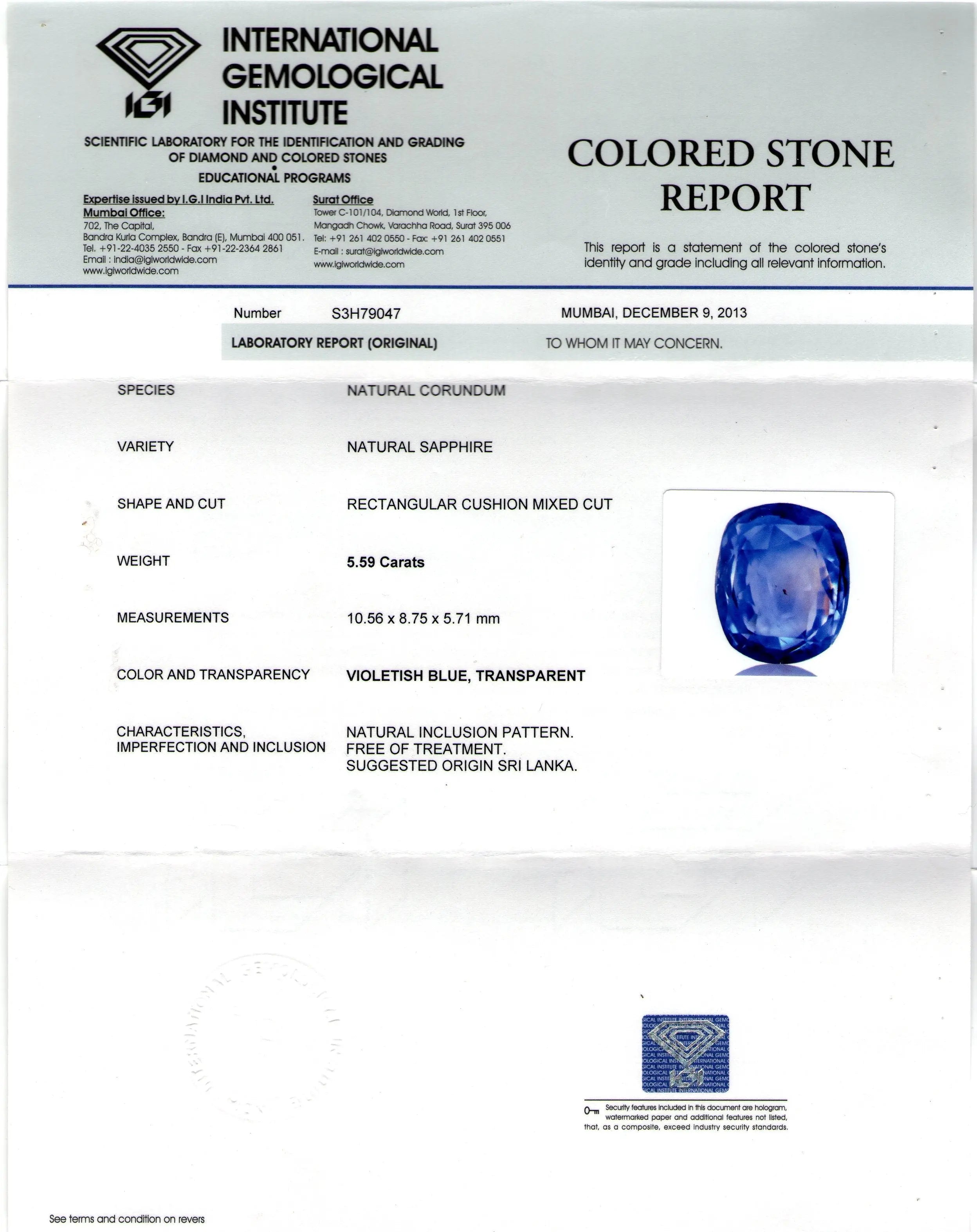 5.59 Ct Unheated Untreated Natural Ceylon Blue Sapphire Neelam