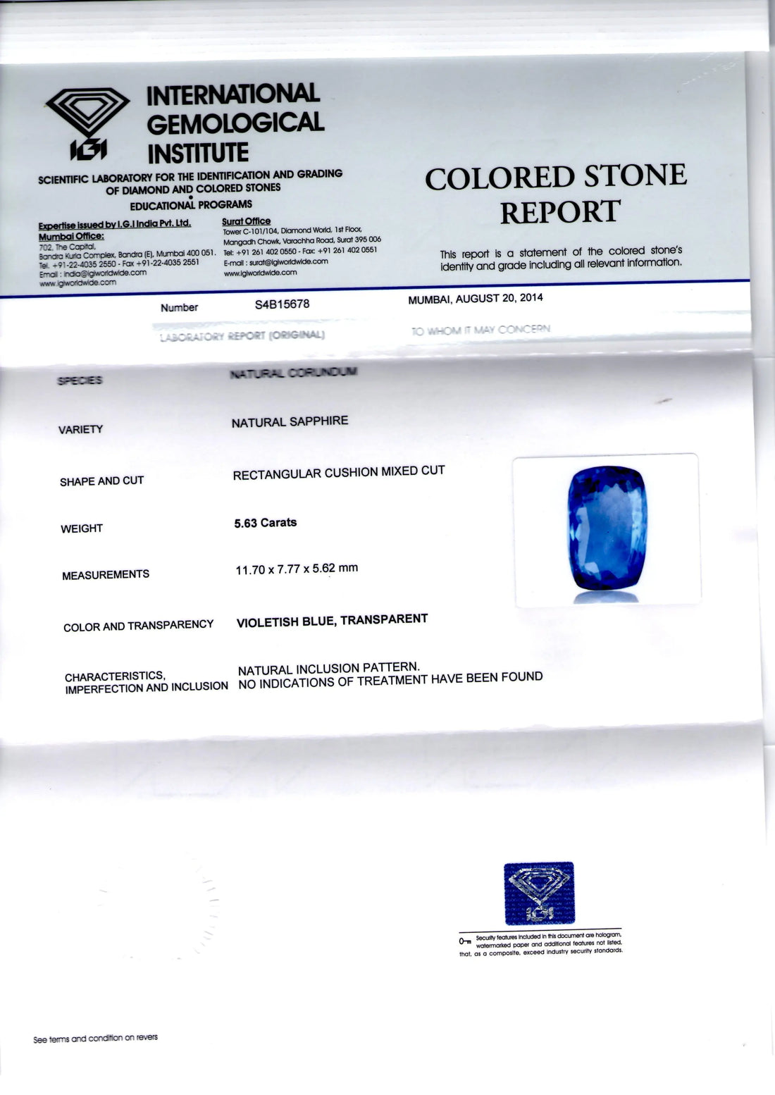 5.63 Ct Unheated Untreated Natural Srilankan Blue Sapphire Neelam AAA