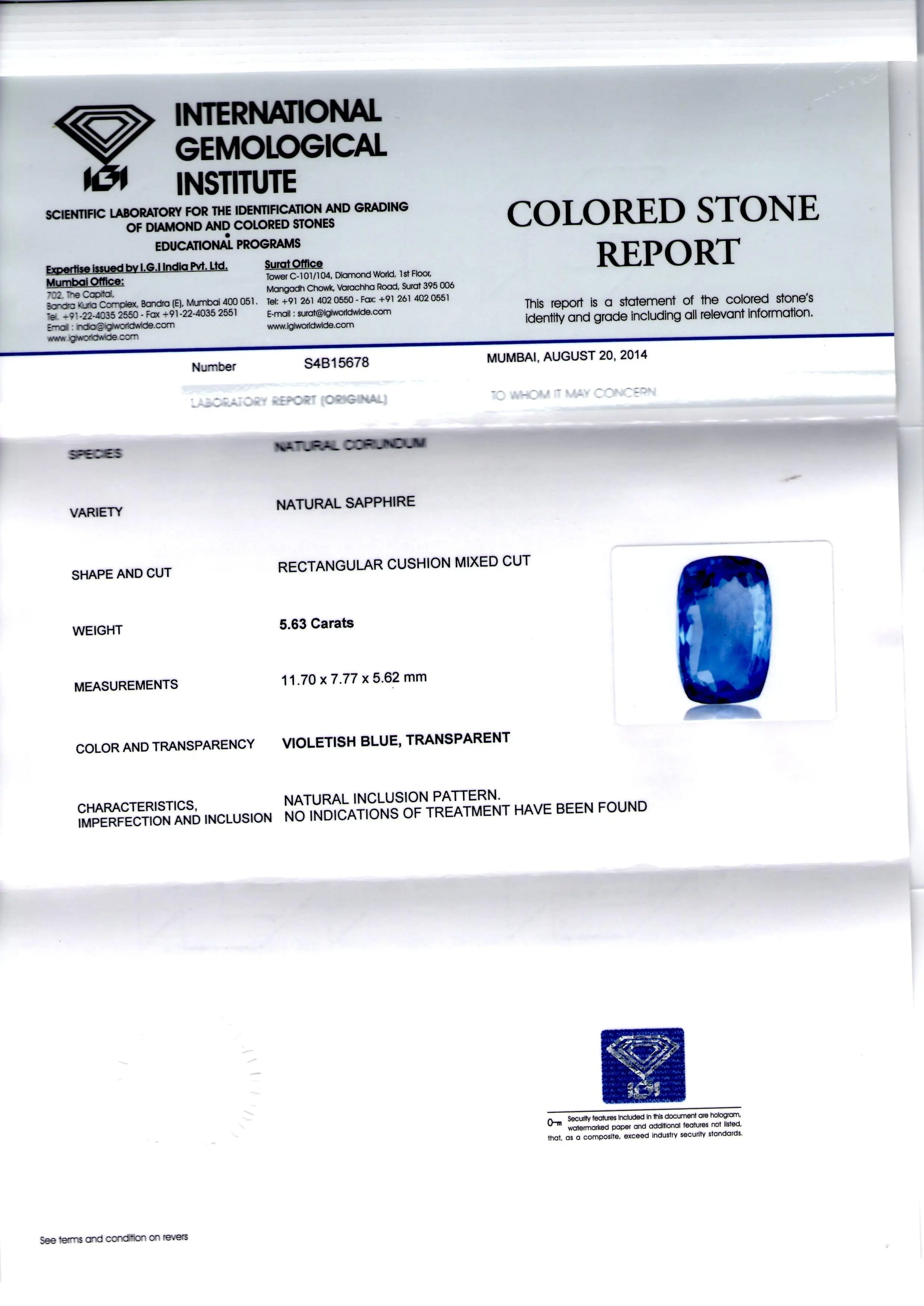 5.63 Ct Unheated Untreated Natural Srilankan Blue Sapphire Neelam AAA