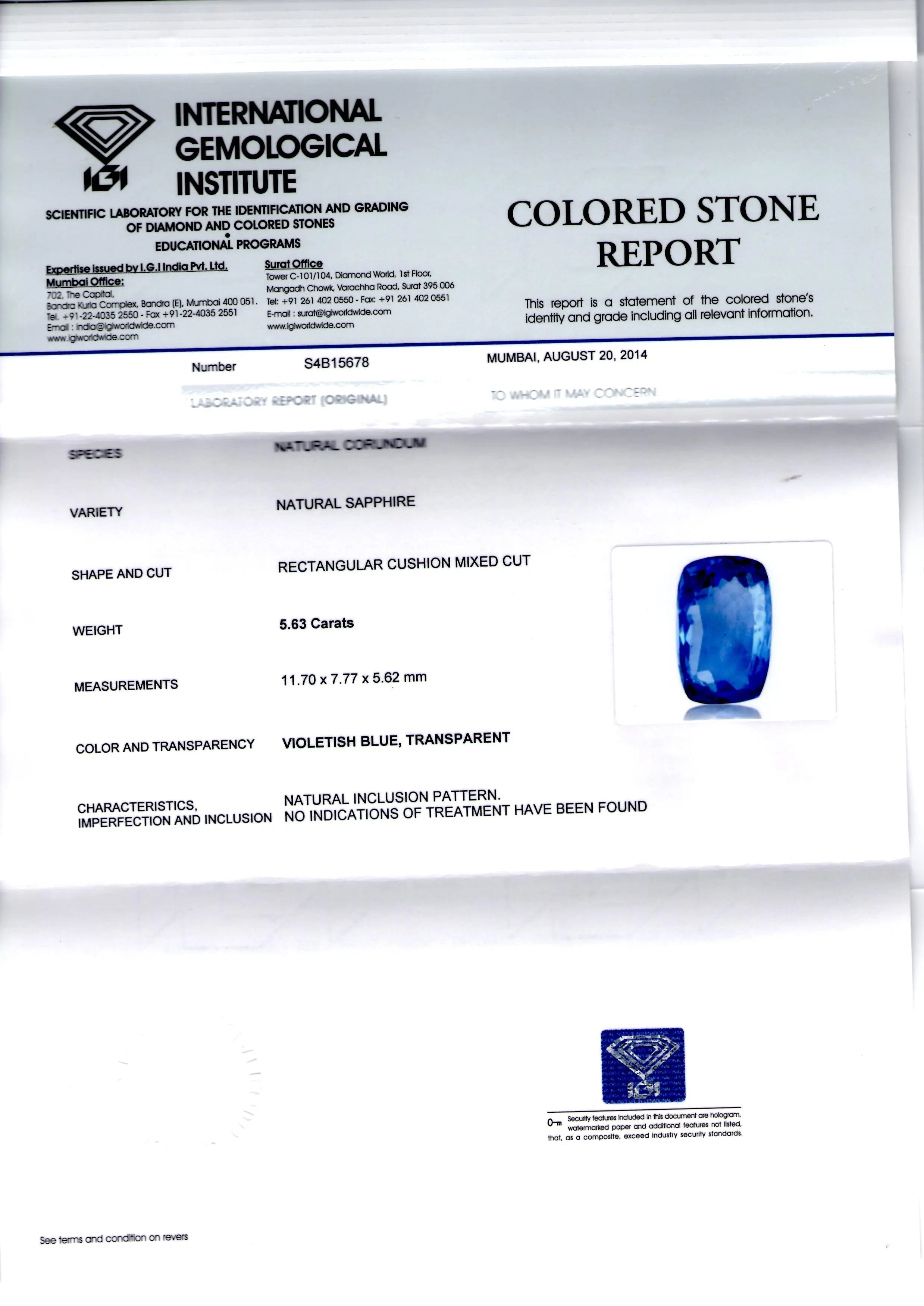 5.63 Ct Unheated Untreated Natural Srilankan Blue Sapphire Neelam AAA
