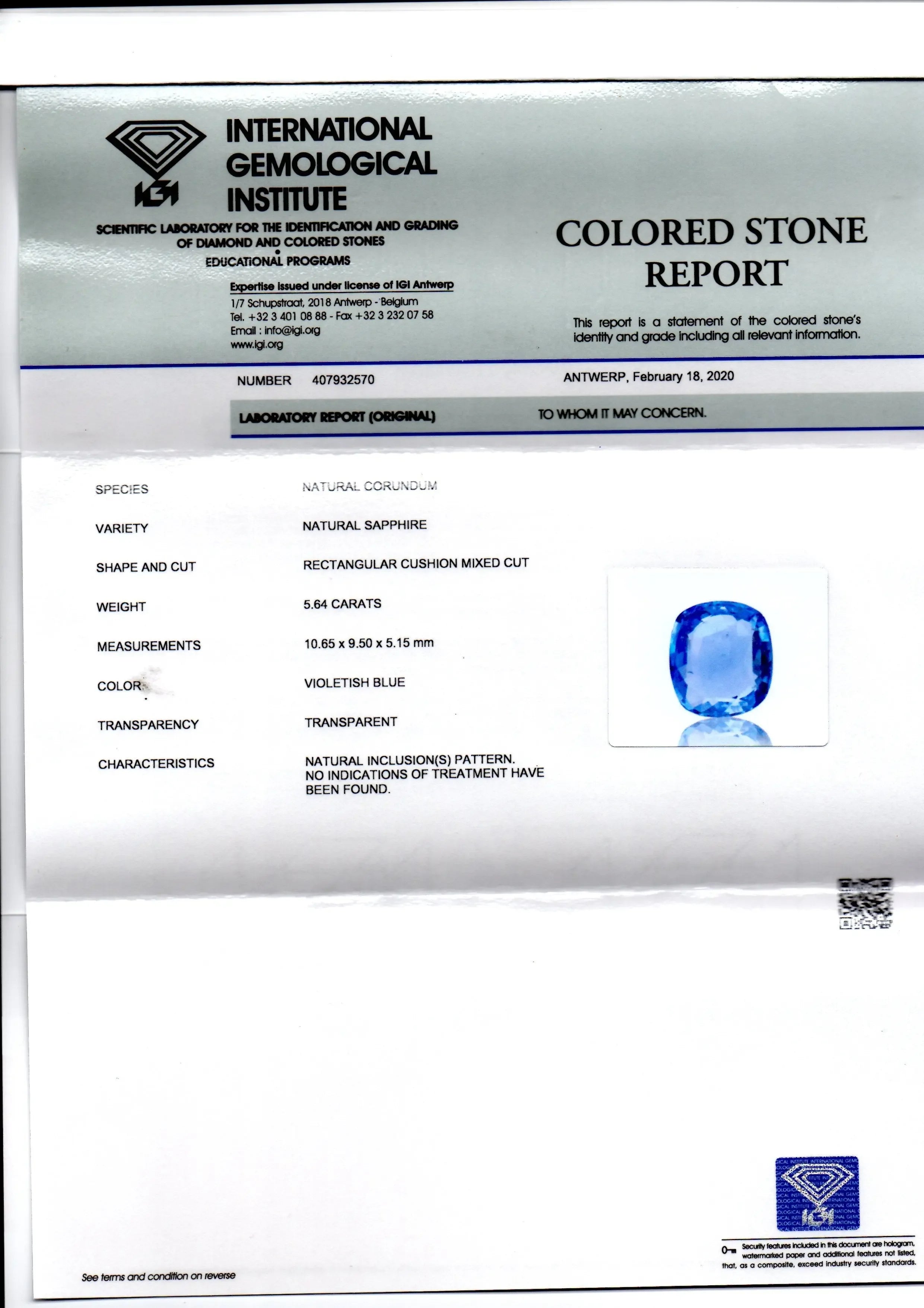 5.64 Ct IGI Certified Unheated Untreated Natural Ceylon Blue Sapphire - Venus Gems