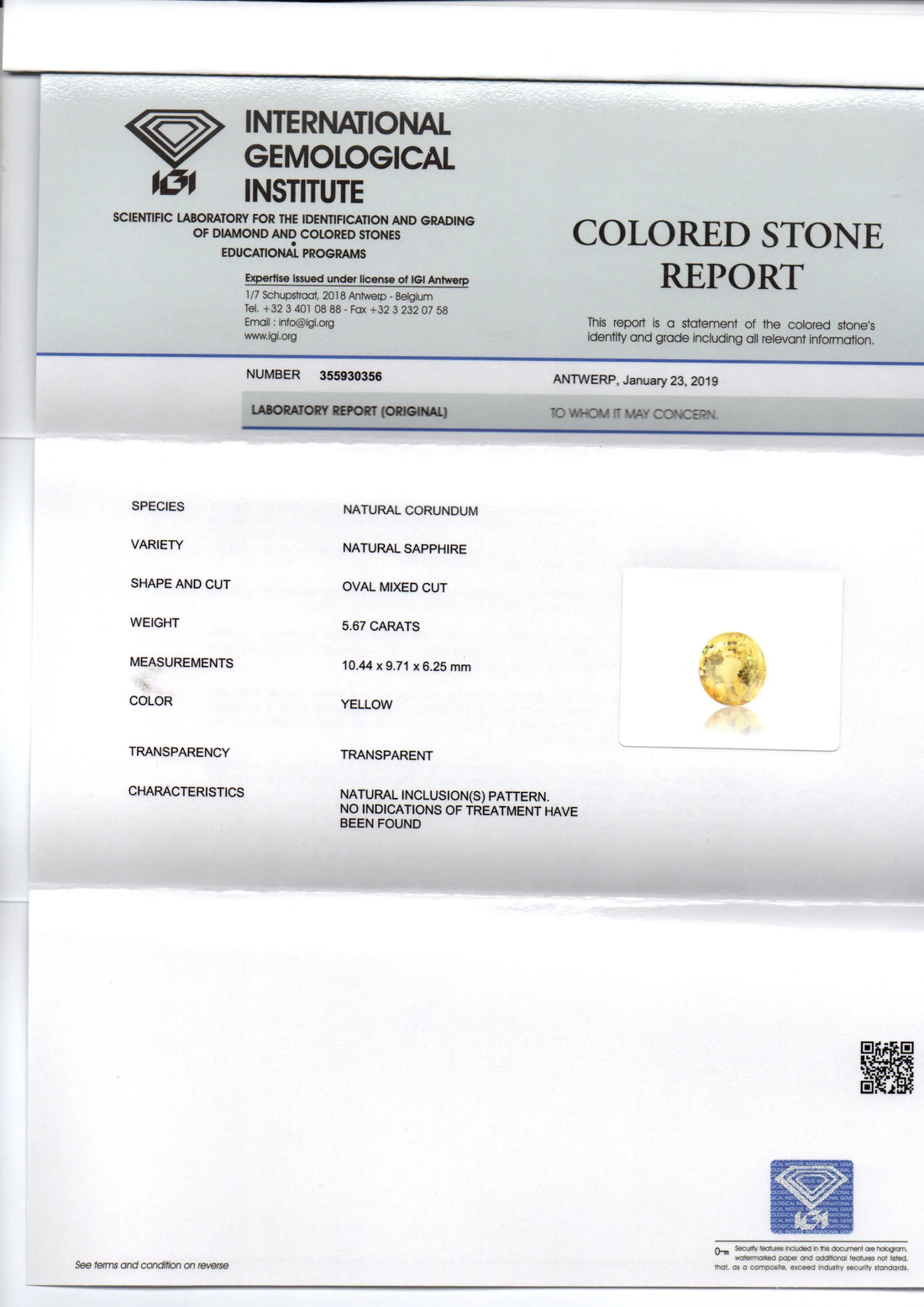 5.67 Ct IGI Certified Unheated Untreted Natural Ceylon Yellow Sapphire