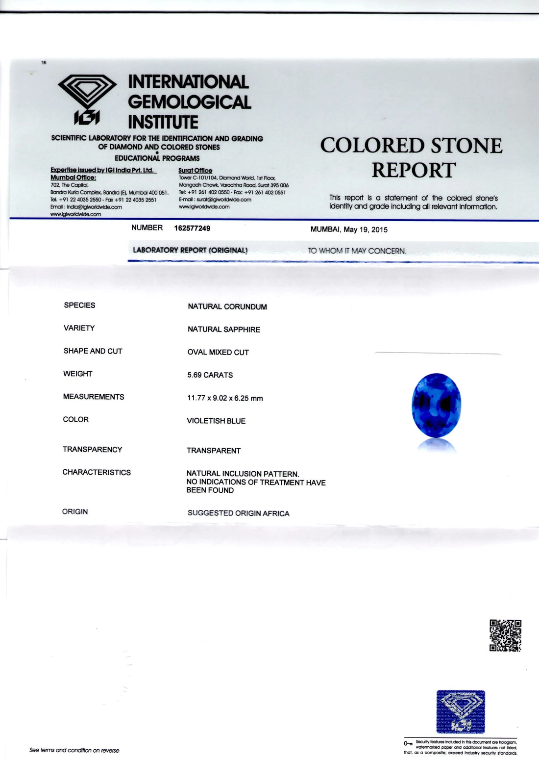 5.69 Ct Unheated Untreated Natural Blue Sapphire Neelam Gems