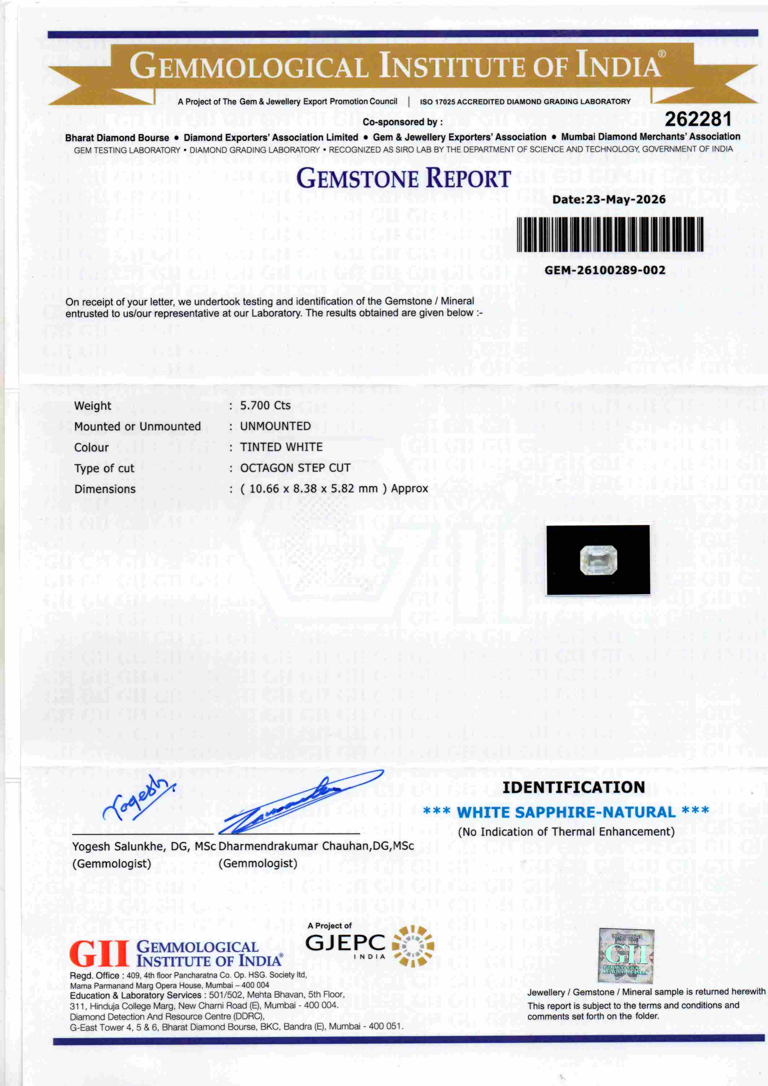 5.70 Ct Gii Certified Unheated Untreated Natural Ceylon White Sapphire
