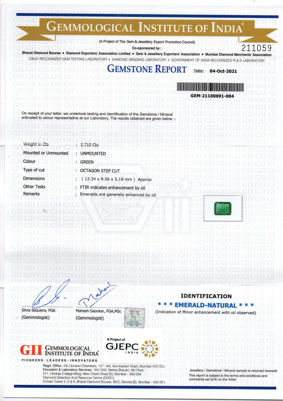 5.71 Ct GII Certified Untreated Natural Zambian Emerald Gemstone AAA - Venus Gems