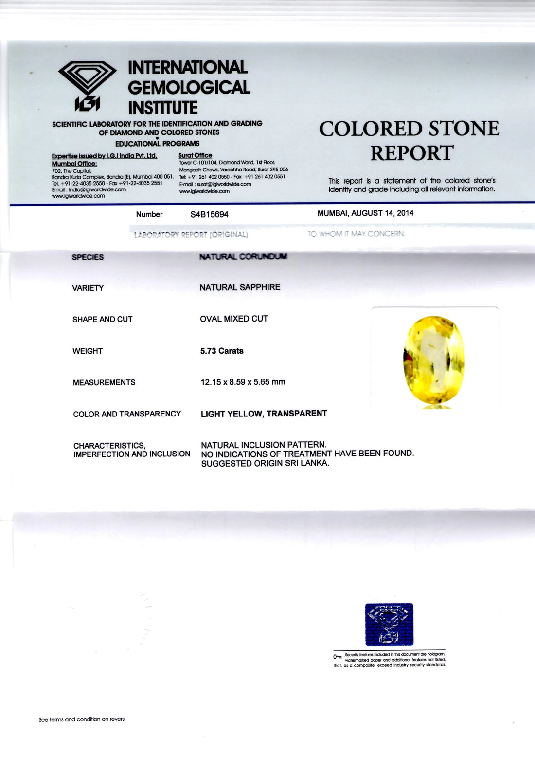 5.73 Ct Unheated Untreated Natural Ceylon Yellow Sapphire Pukhraj