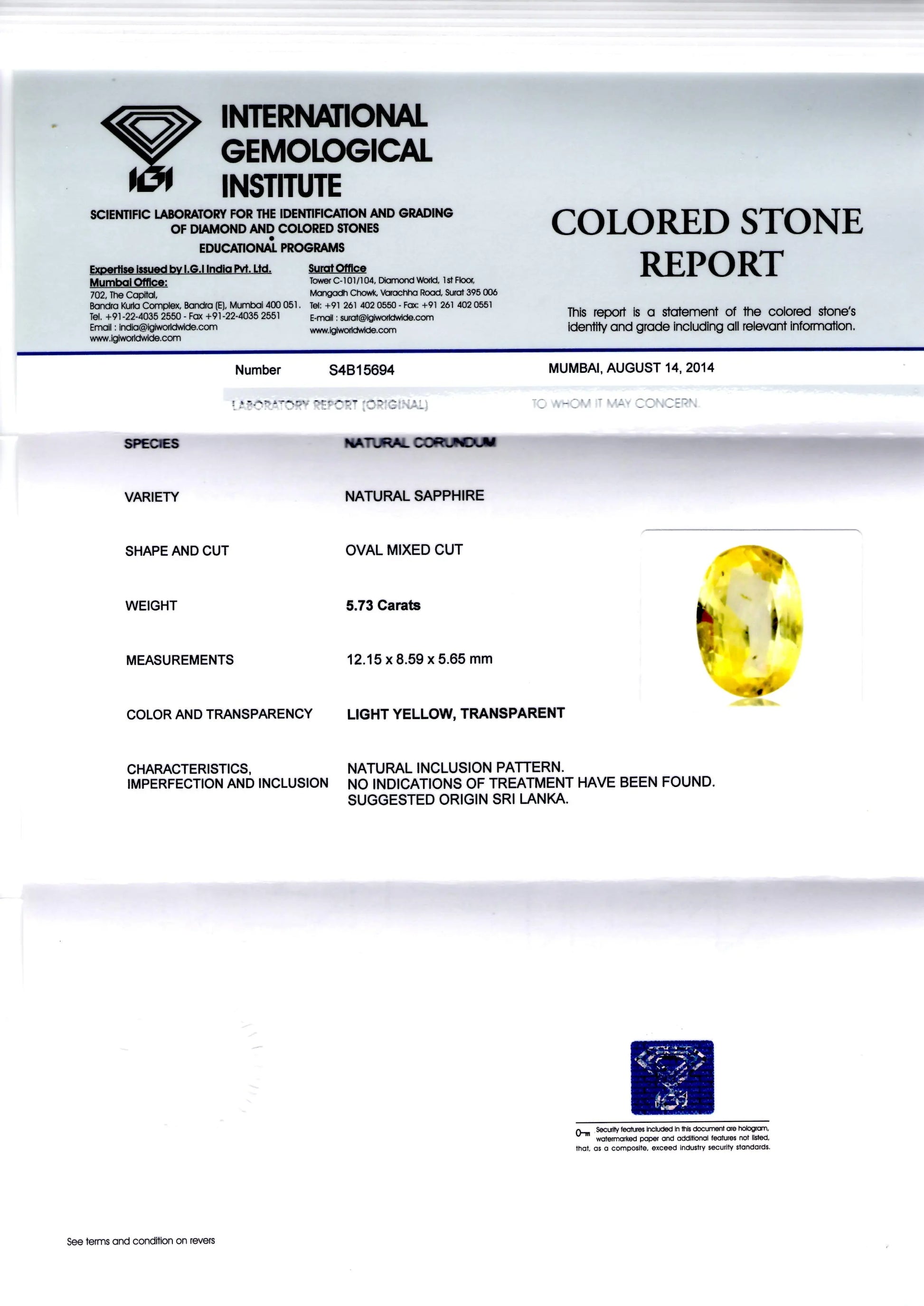 5.73 Ct Unheated Untreated Natural Ceylon Yellow Sapphire Pukhraj