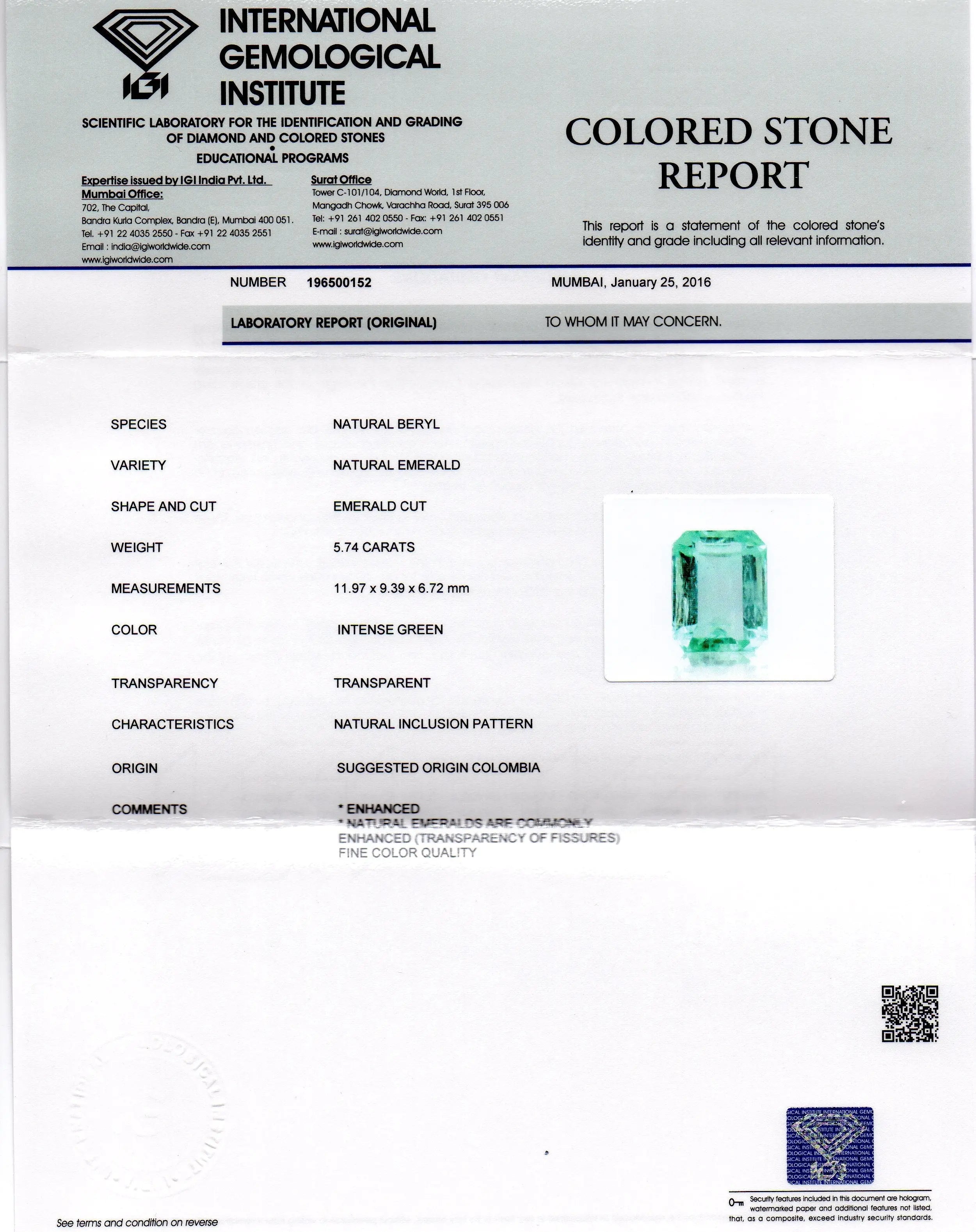 5.74 Ct Unheated Natural Colombian Emerald Gemstone**RARE**