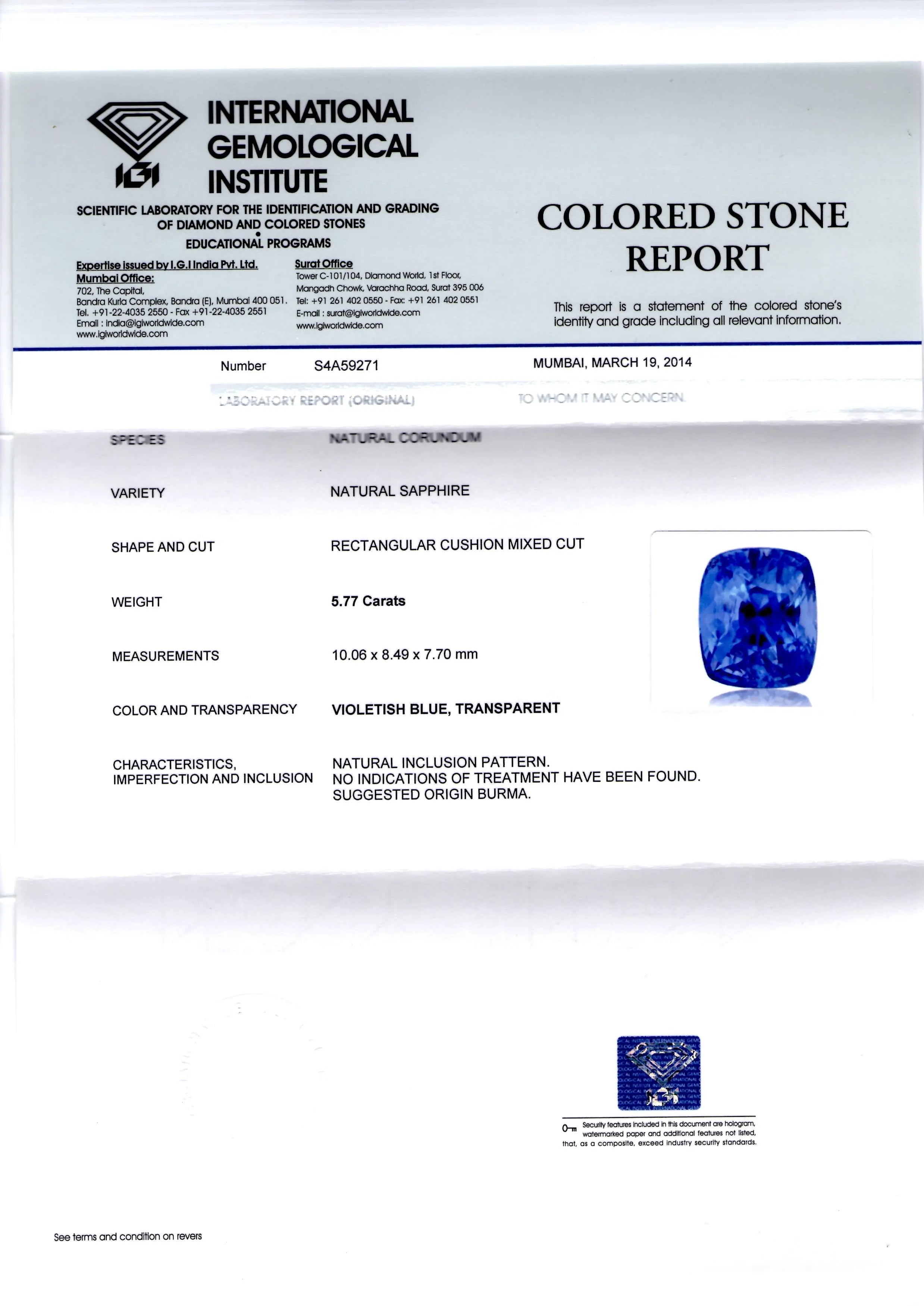 5.77 Ct Unheated Untreated Natural BURMA Blue Sapphire Neelam AA