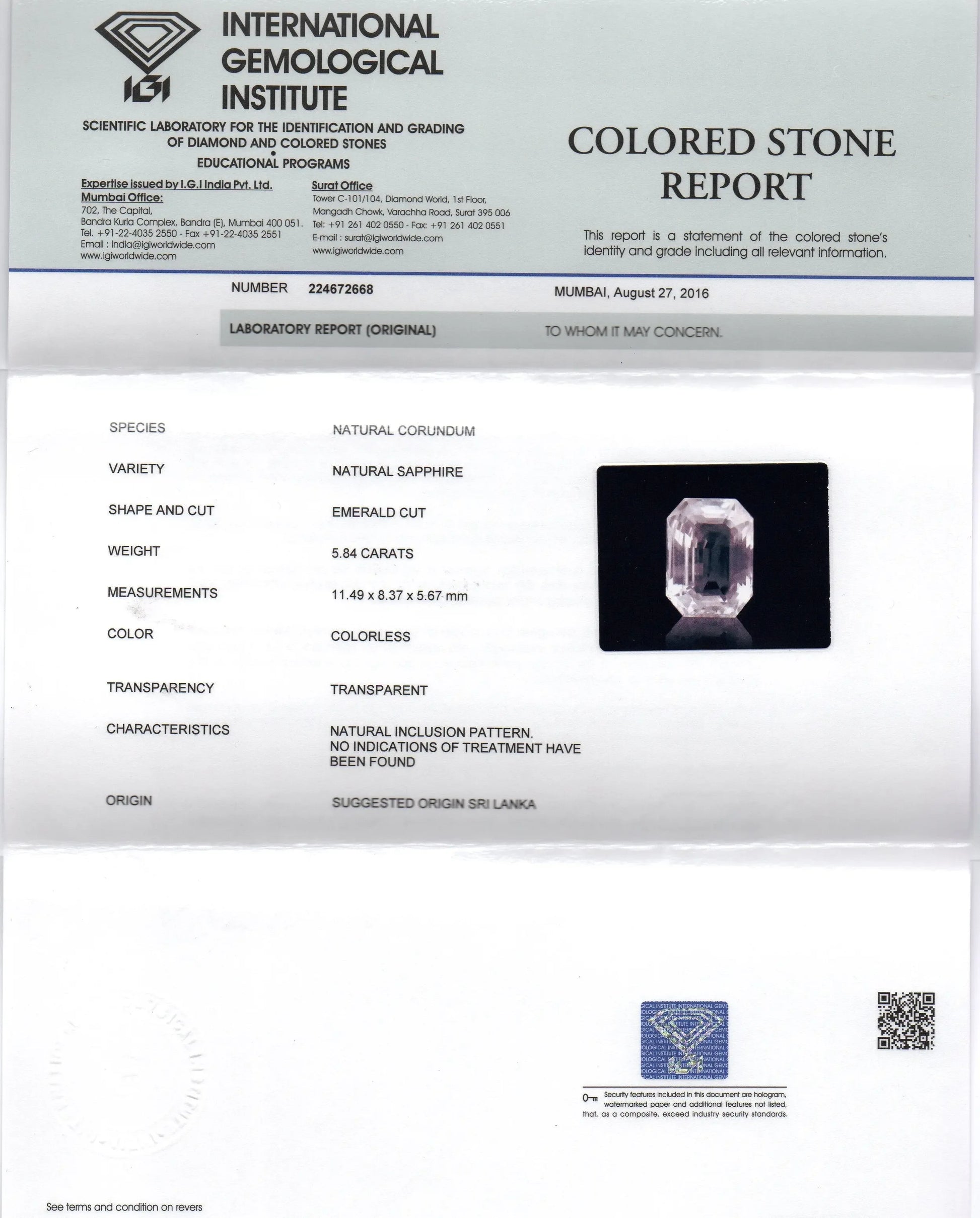 5.84 Ct IGI Certified Unheated Untreated Natural Ceylon White Sapphire AAAA - Venus Gems