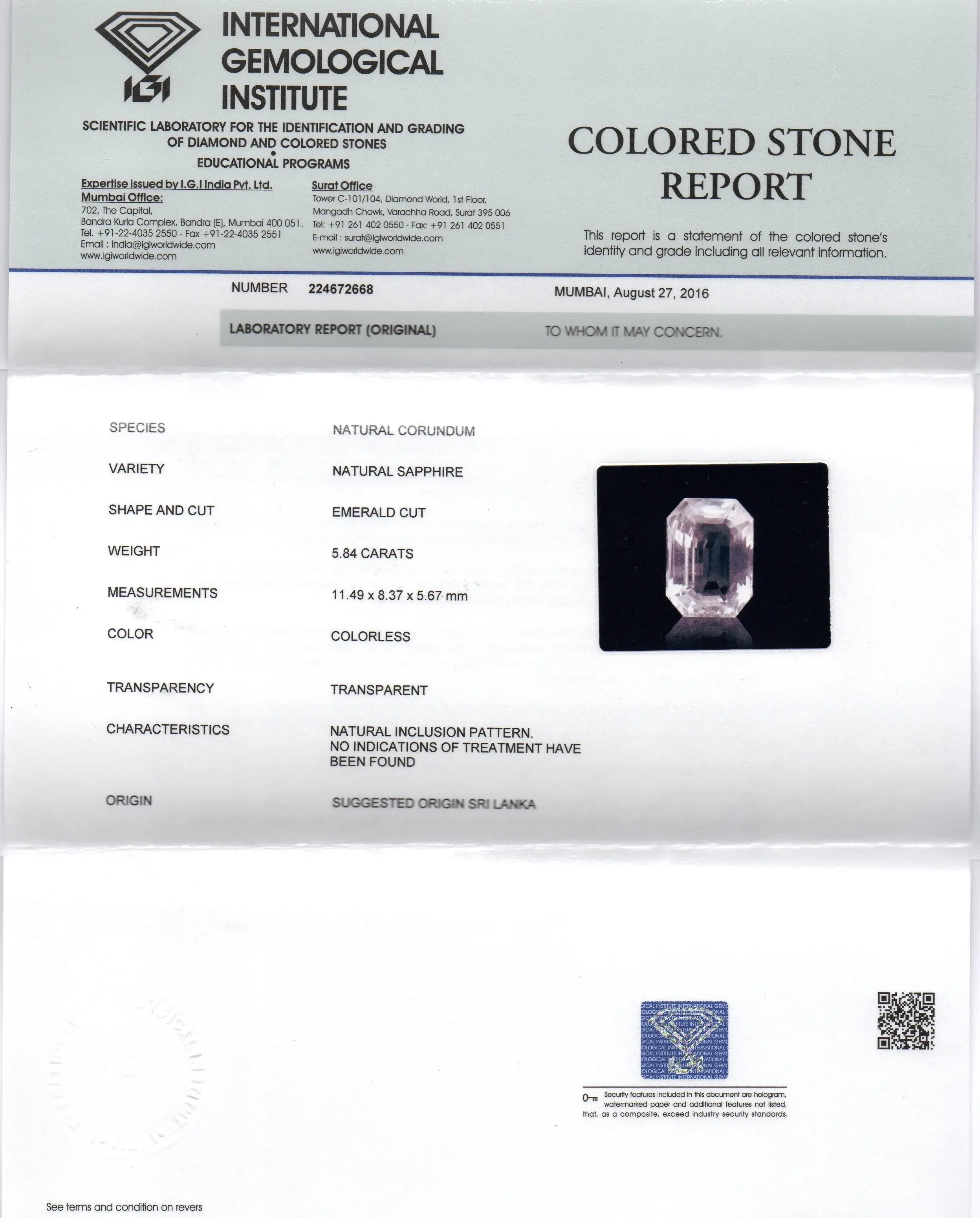5.84 Ct IGI Certified Unheated Untreated Natural Ceylon White Sapphire AAAA - Venus Gems