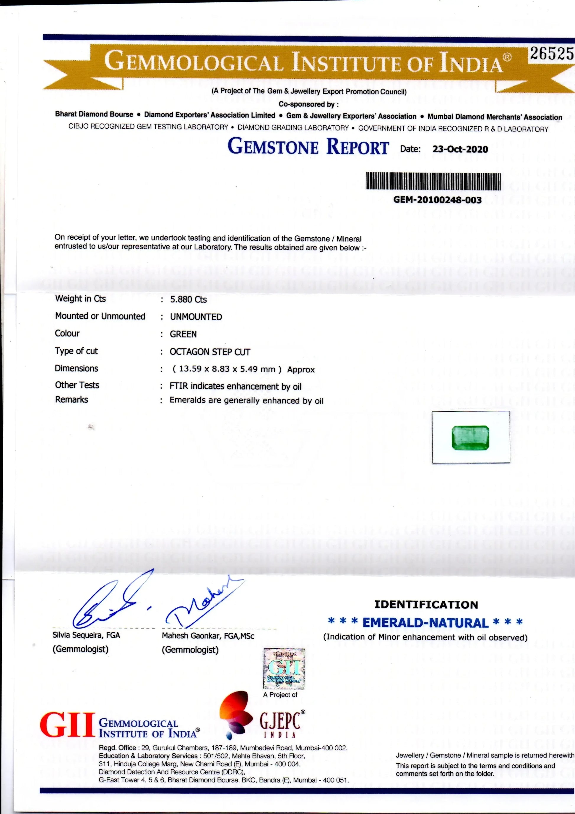 5.88 Ct GII Certified Untreated Natural Zambian Emerald Gems AA - Venus Gems