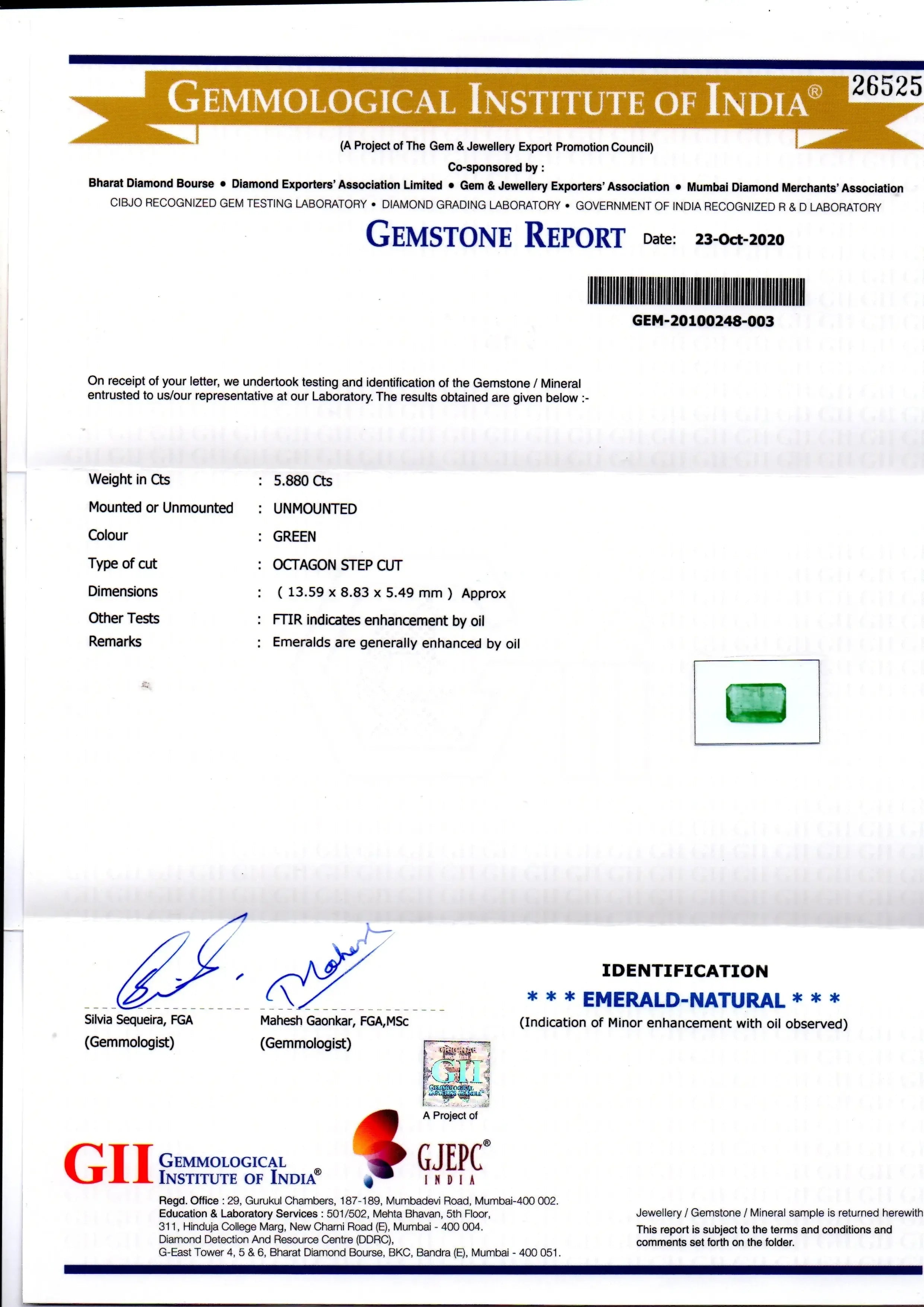 5.88 Ct GII Certified Untreated Natural Zambian Emerald Gems AA - Venus Gems