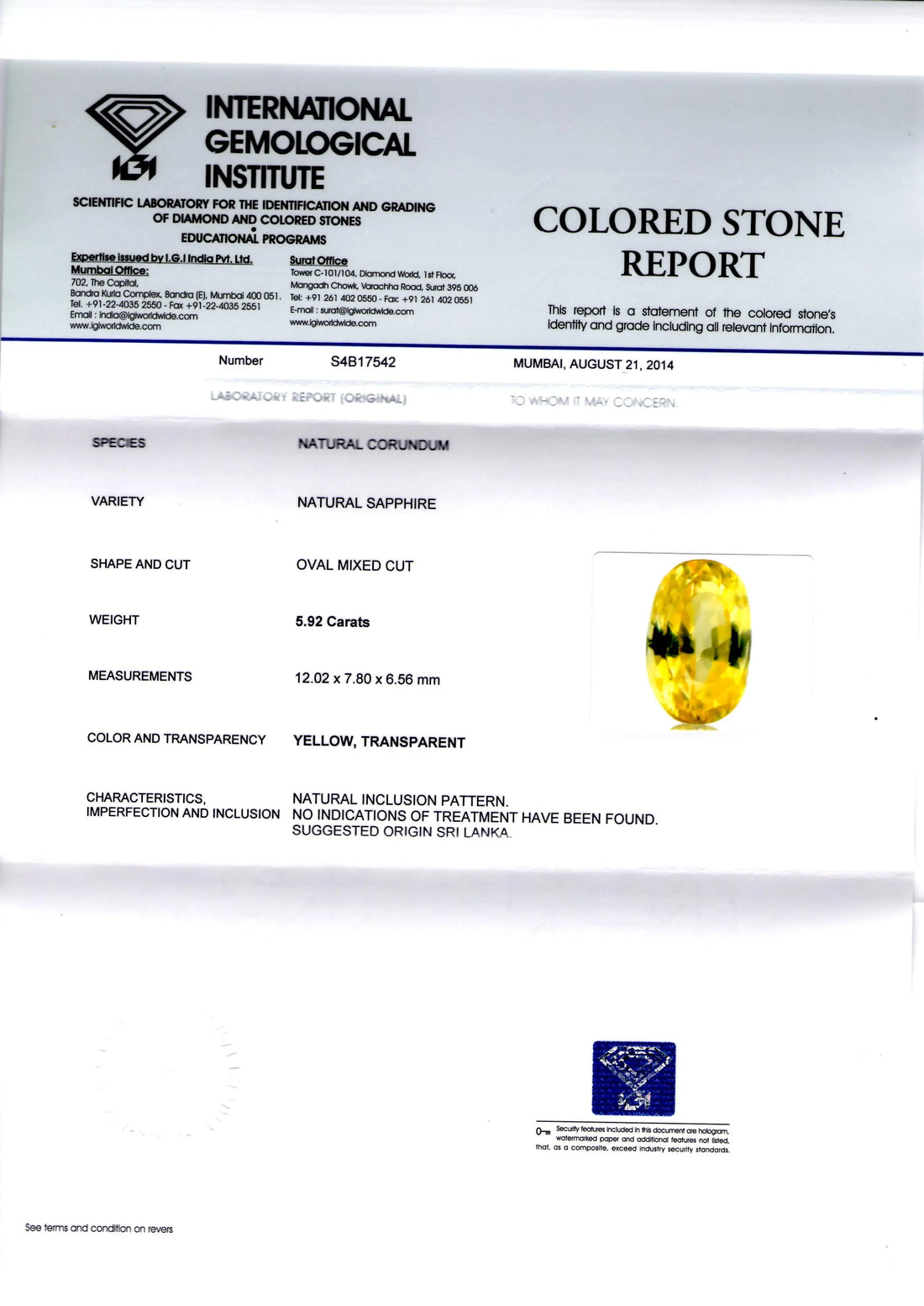 5.92 Ct Unheated Untreated Natural Ceylon Yellow Sapphire/Pukhraj AA