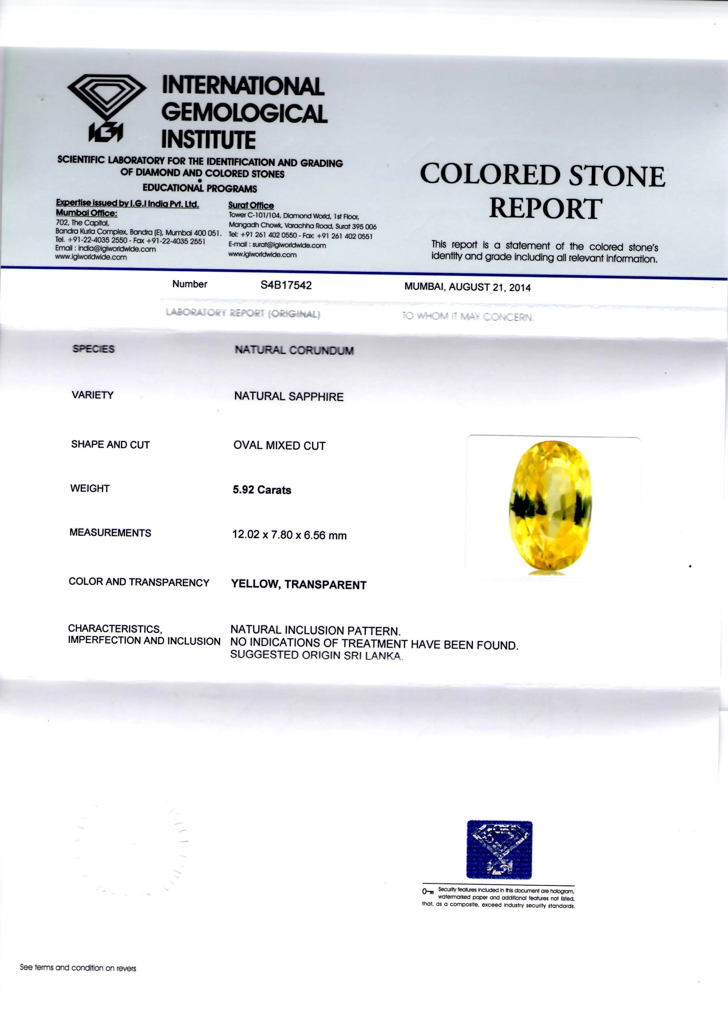 5.92 Ct Unheated Untreated Natural Ceylon Yellow Sapphire/Pukhraj AA