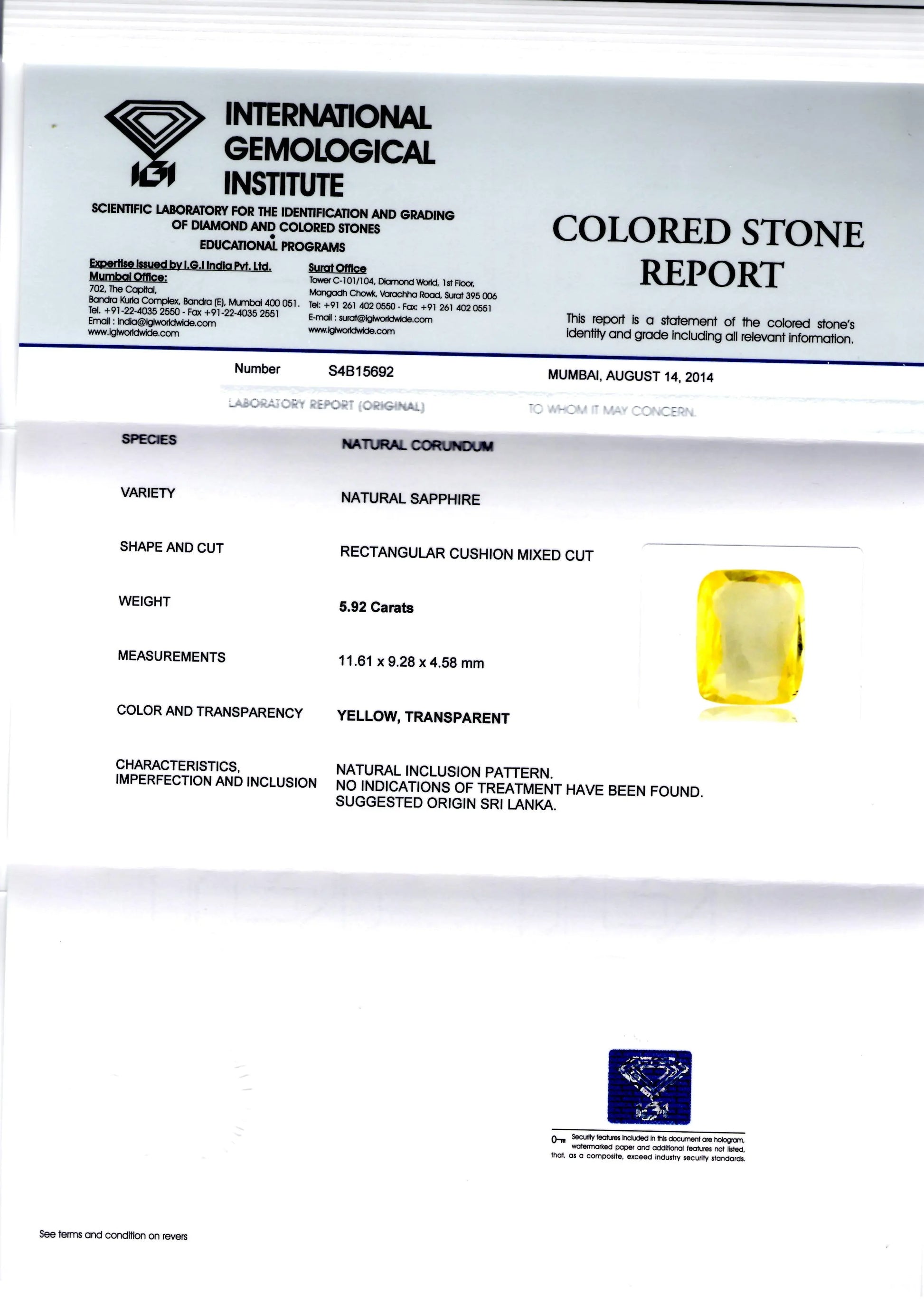 5.92 Ct Unheated Untreated Natural Ceylon Yellow Sapphire Pukhraj