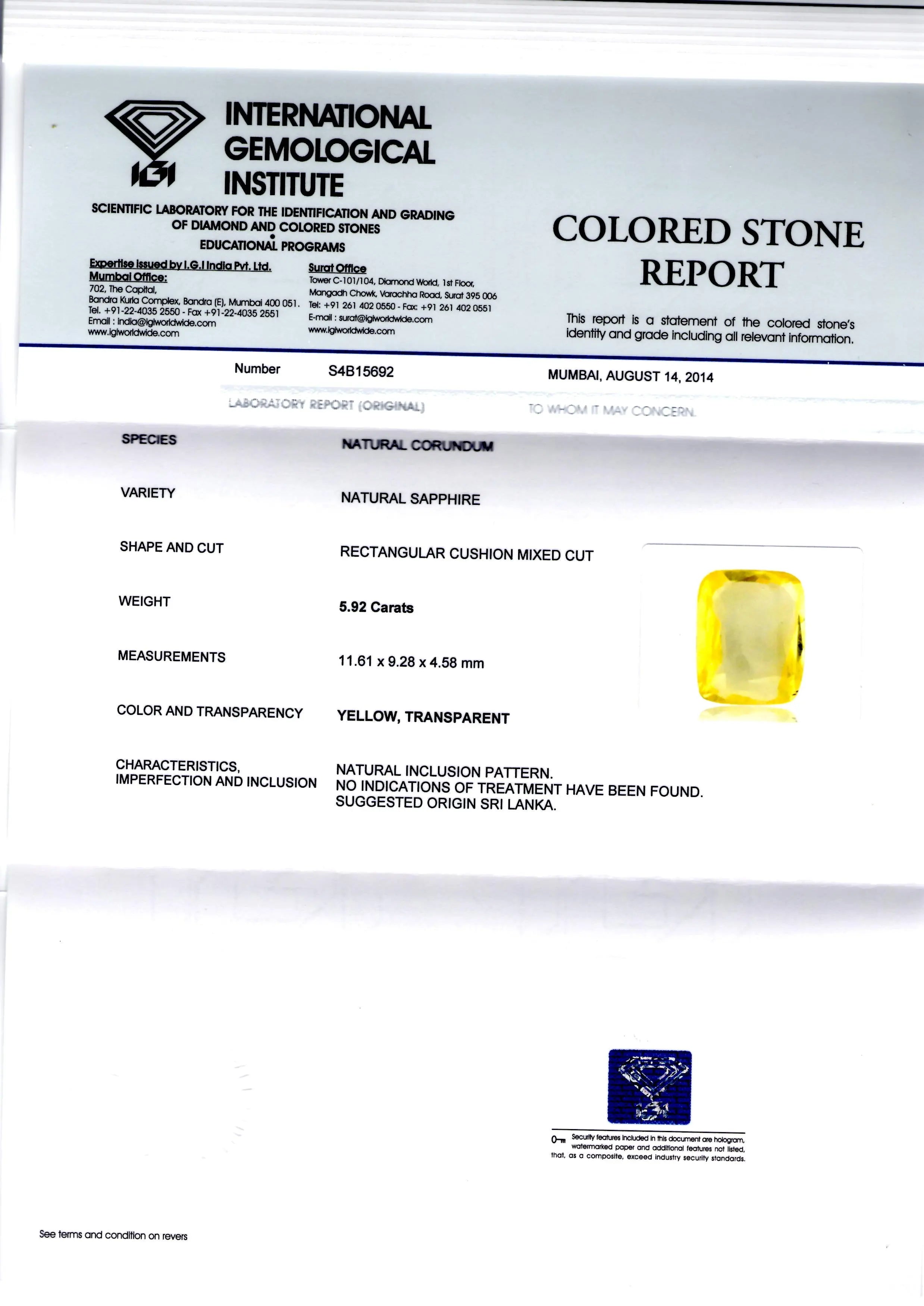 5.92 Ct Unheated Untreated Natural Ceylon Yellow Sapphire Pukhraj