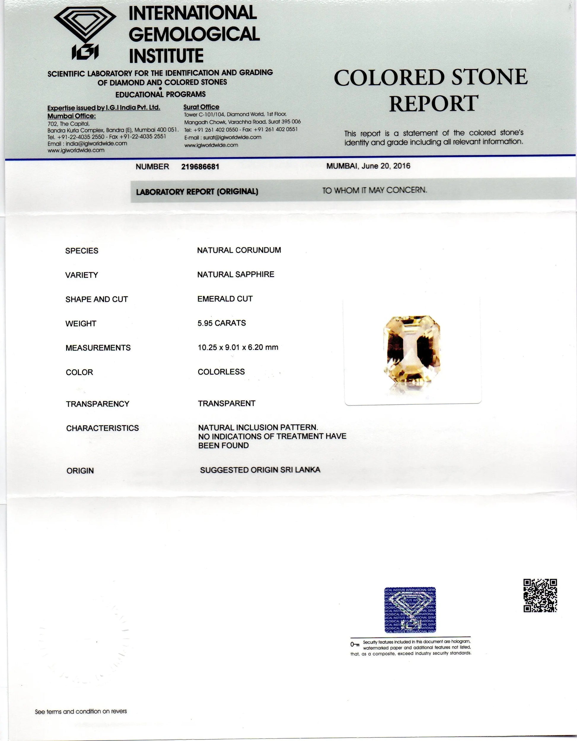 5.95 Ct IGI Certified Unheated Untreated Natural Ceylon White Sapphire AAAA