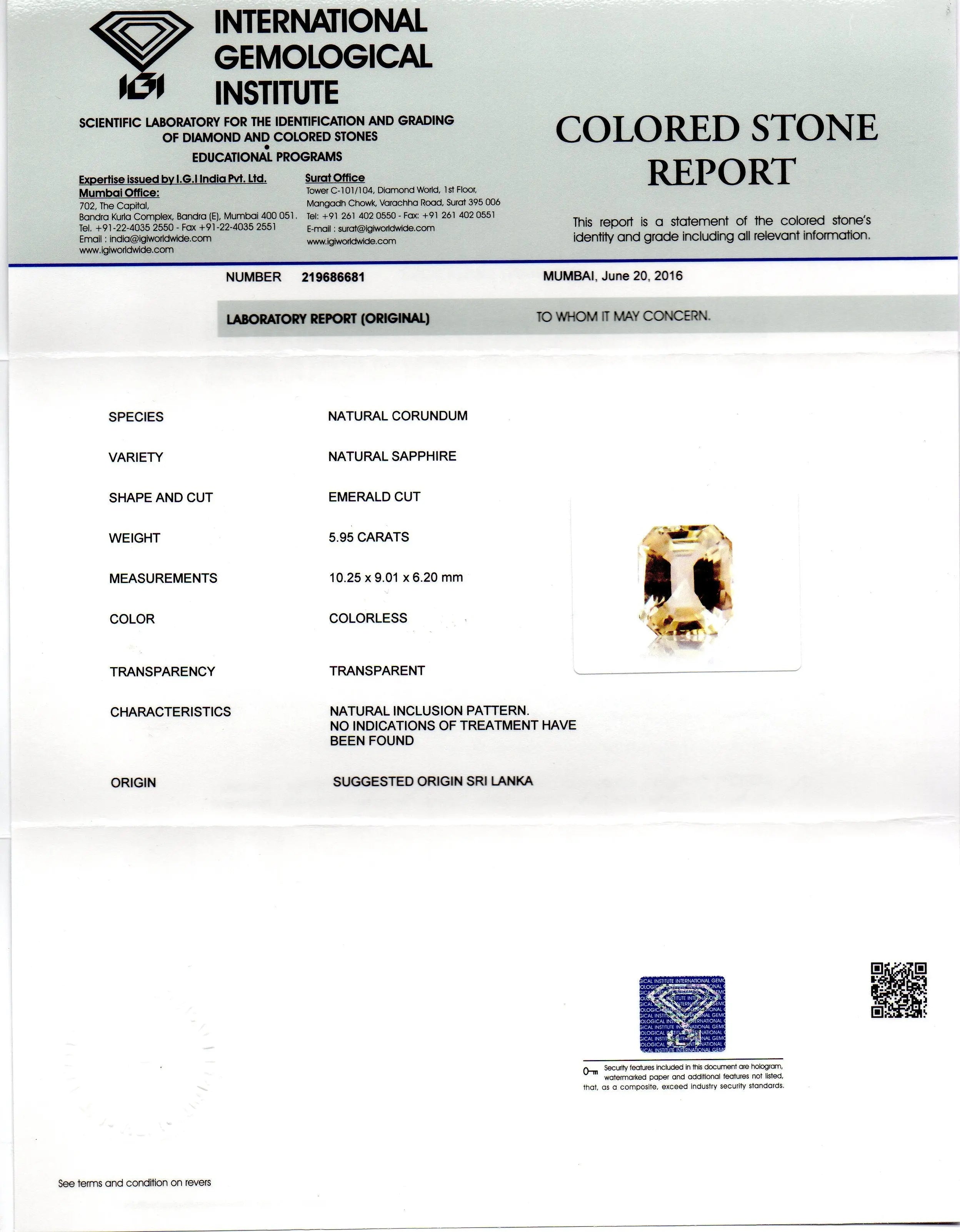 5.95 Ct IGI Certified Unheated Untreated Natural Ceylon White Sapphire AAAA