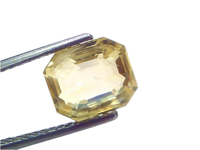 Venus Gems 5.26 carat unheated natural Ceylon yellow sapphire with an octagon mixed cut and excellent luster.