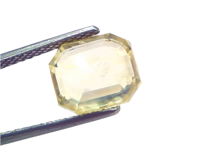 Venus Gems 5.26 carat unheated natural Ceylon yellow sapphire gemstone with an octagon mixed cut and VVS clarity.