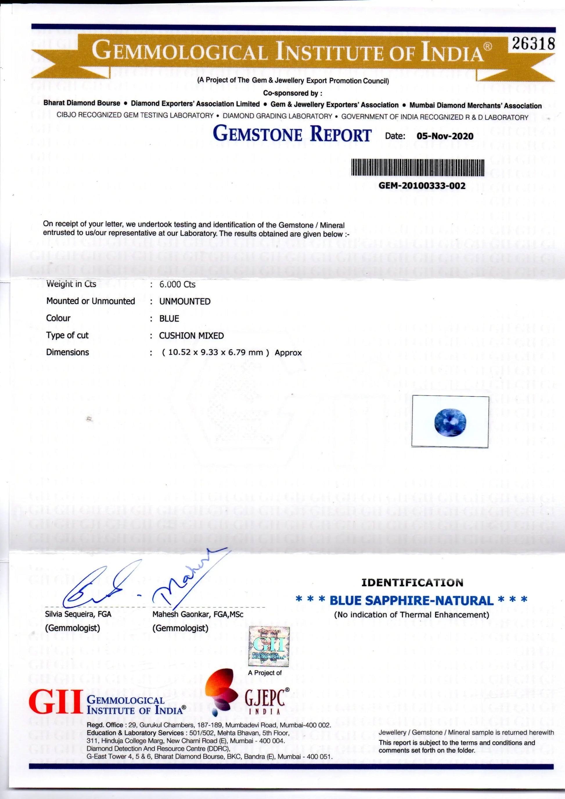 6.00 Ct GII Certified Unheated Untreated Natural Ceylon Blue Sapphire - Venus Gems