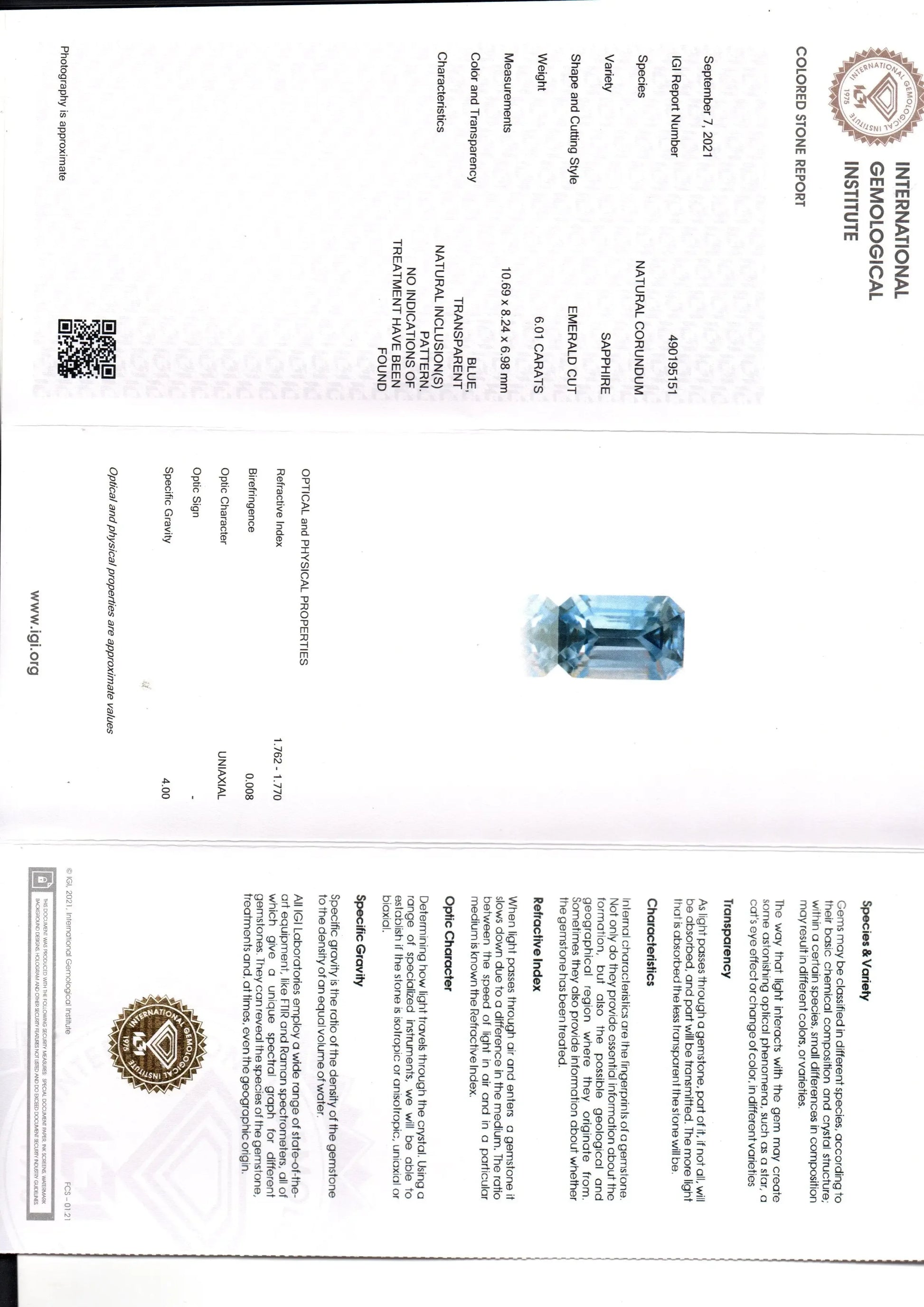 6.01 Ct IGI Certified Unheated Untreated Natural Ceylon Blue Sapphire AAAAA - Venus Gems
