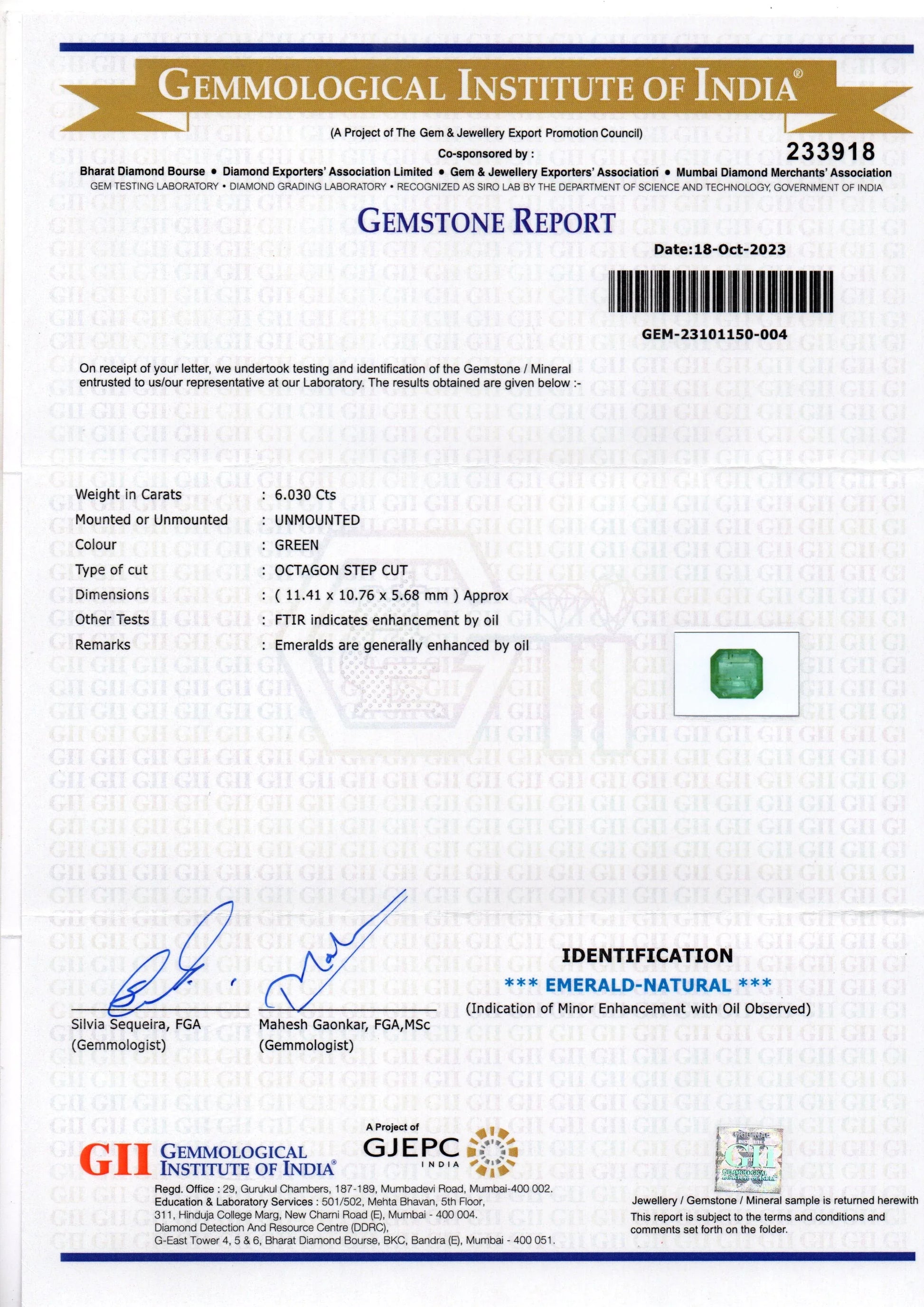 6.03 Ct GII Certified Untreated Natural Zambian Emerald Panna Gems - Venus Gems