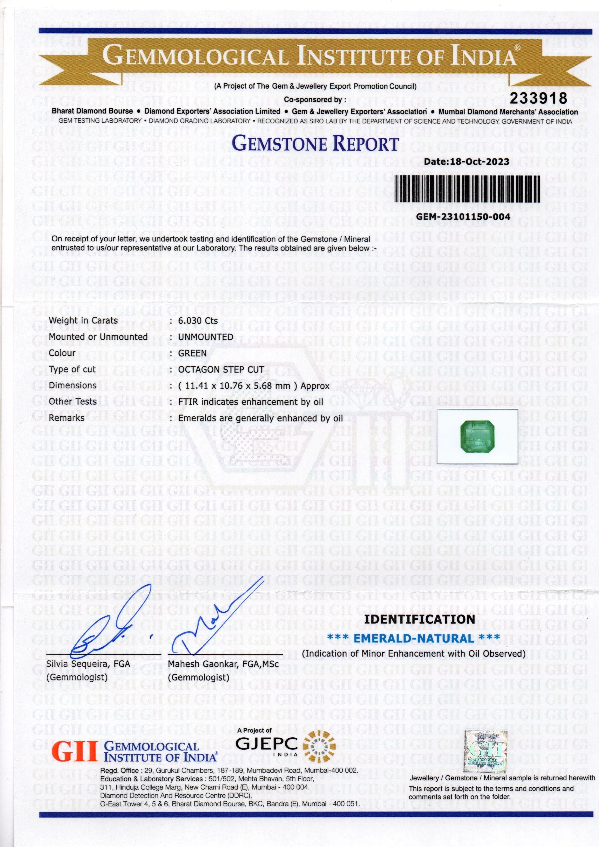 6.03 Ct GII Certified Untreated Natural Zambian Emerald Panna Gems - Venus Gems