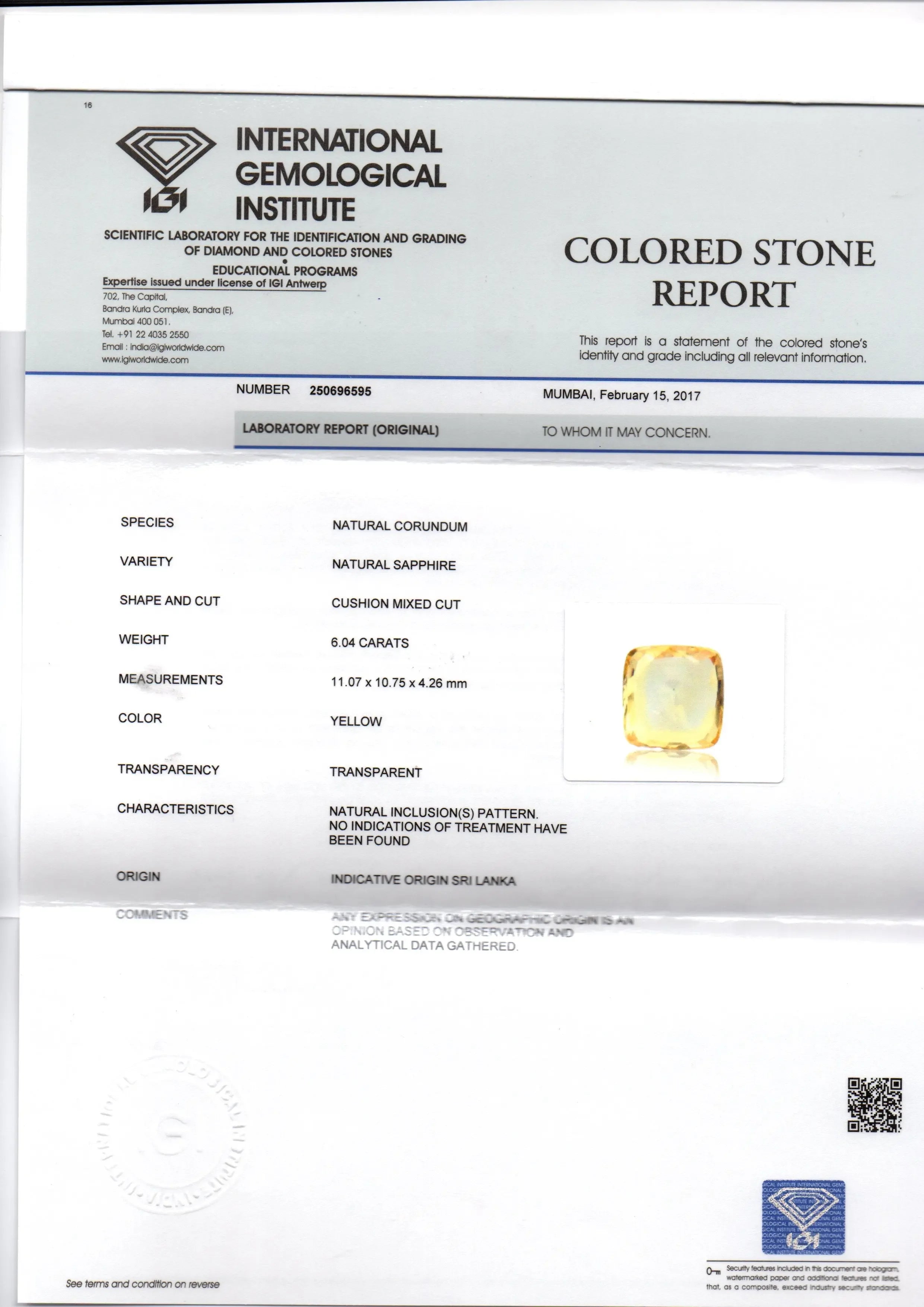 6.04 Ct Unheated Untreated Natural Ceylon Yellow Sapphire Gemstone - Venus Gems