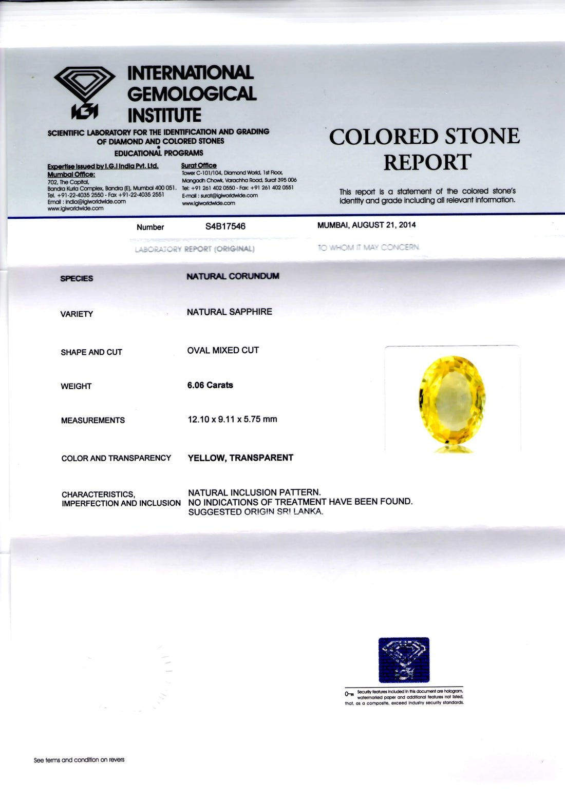 6.06 Ct Unheated Untreated Natural Ceylon Yellow Sapphire/Pukhraj AA