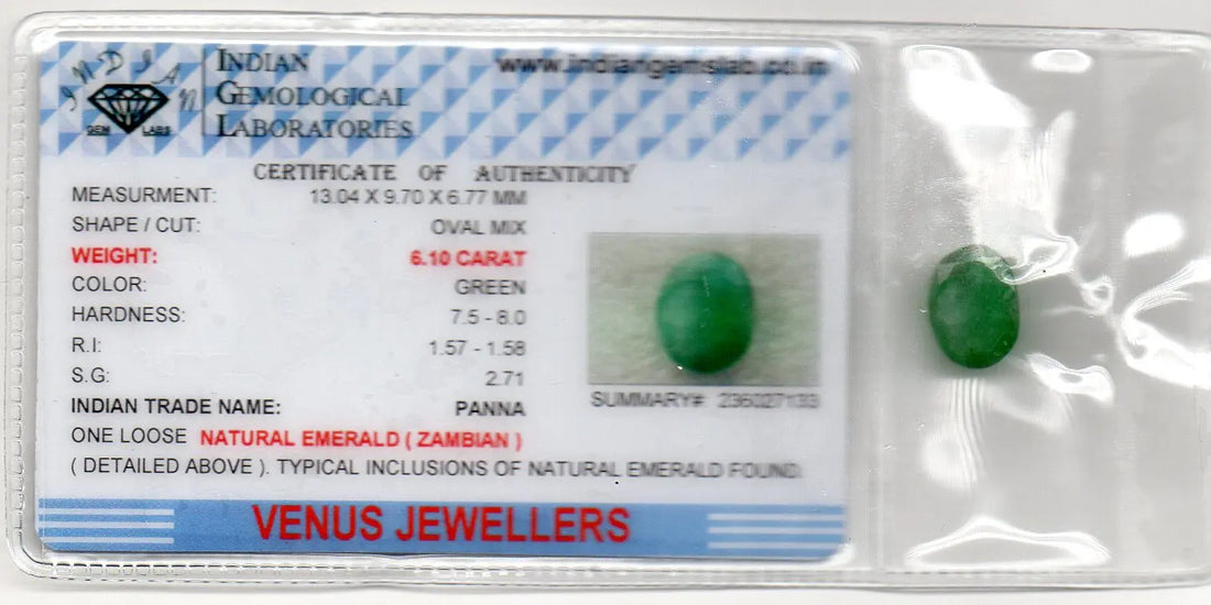 6.10 Ct Certified Untreated Natural Zambian Emerald Panna Gemstone
