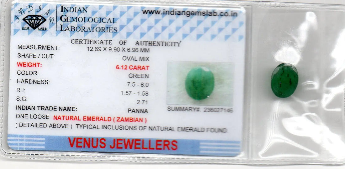 6.12 Ct Certified Untreated Natural Zambian Emerald Panna Gemstone