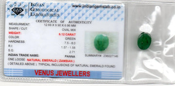 6.12 Ct Certified Untreated Natural Zambian Emerald Panna Gemstone