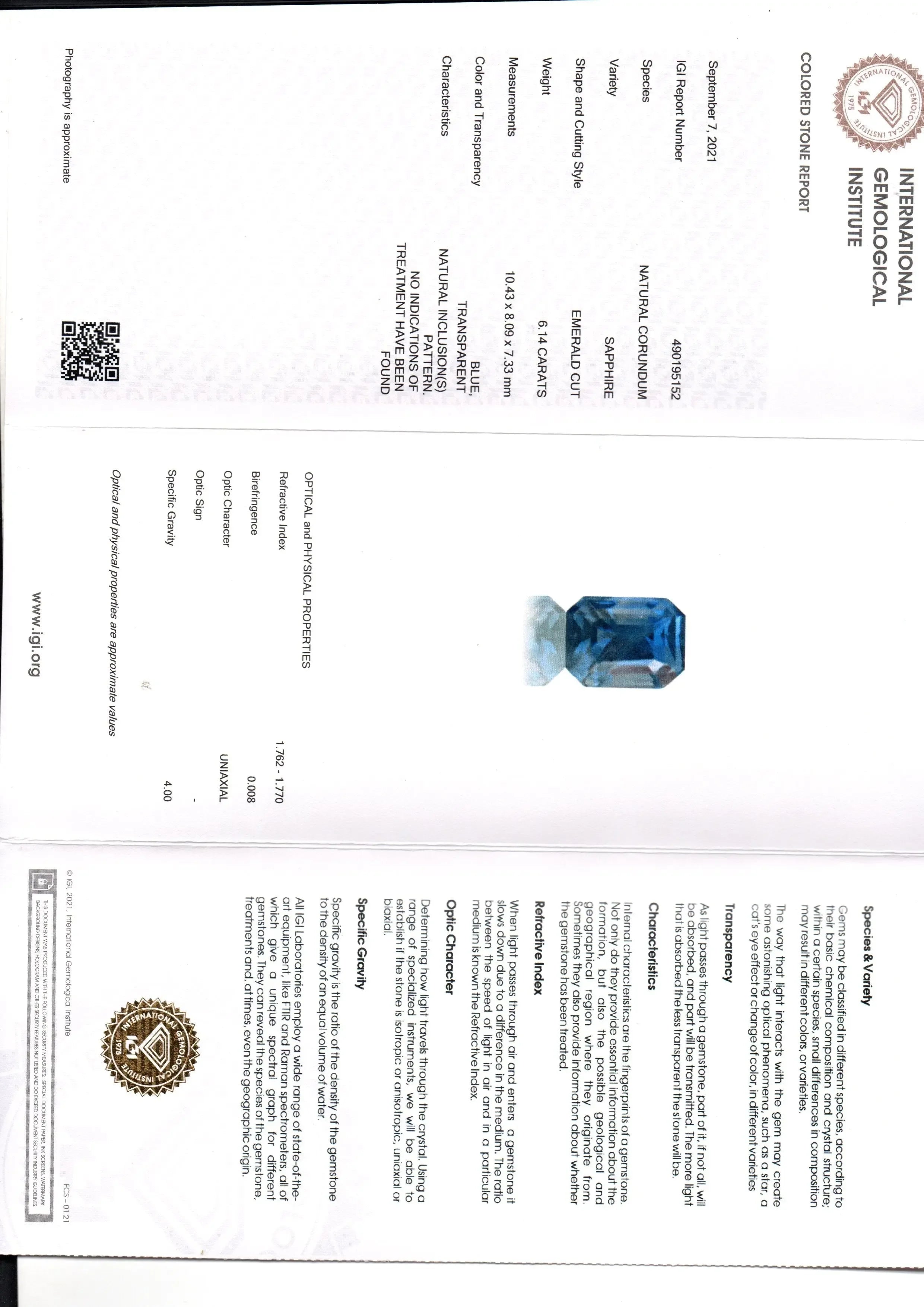 6.14 Ct IGI Certified Unheated Untreated Natural Ceylon Blue Sapphire - Venus Gems