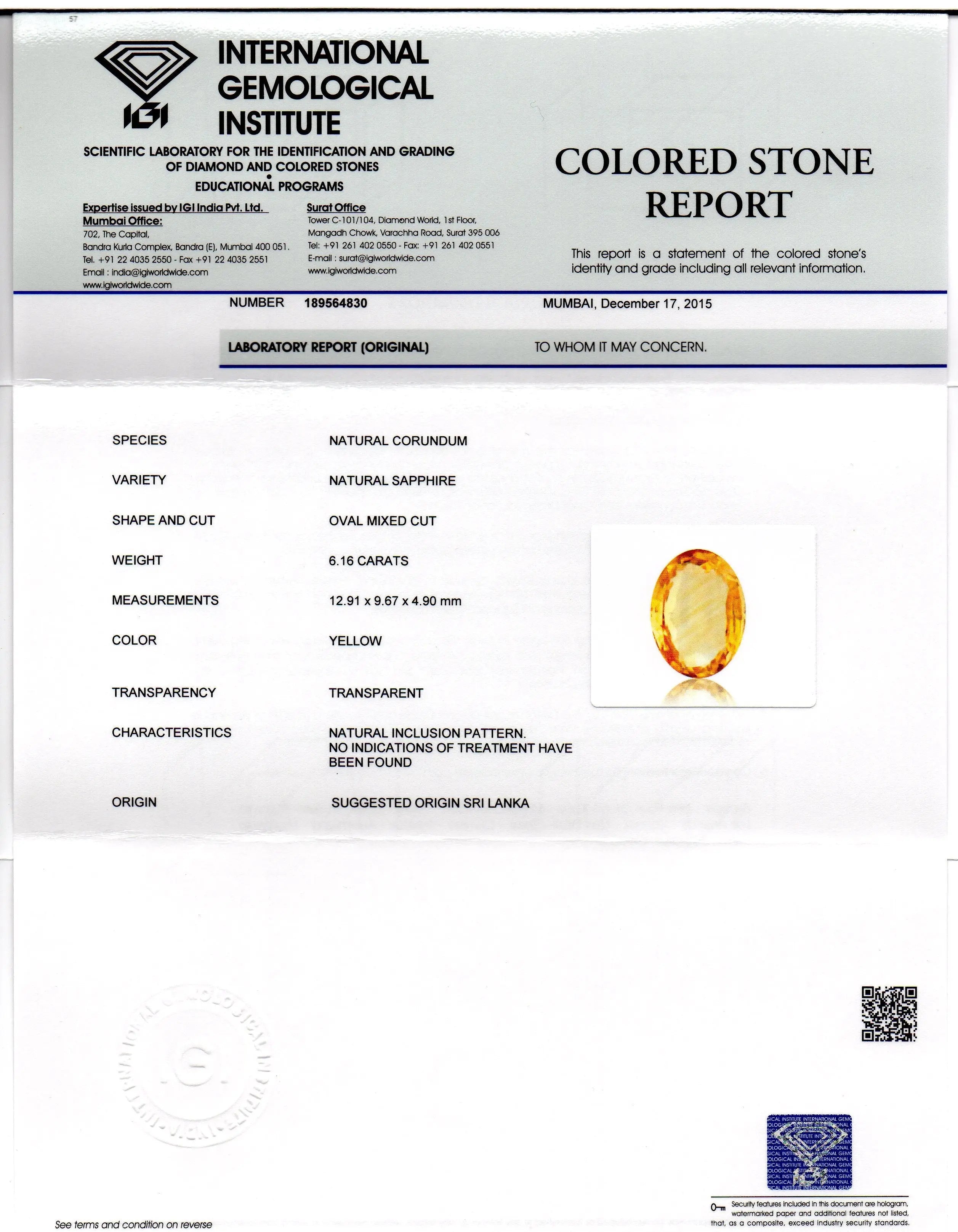 6.16 Ct 10.25 Ratti Unheated Untreated Natural Ceylon Yellow Sapphire