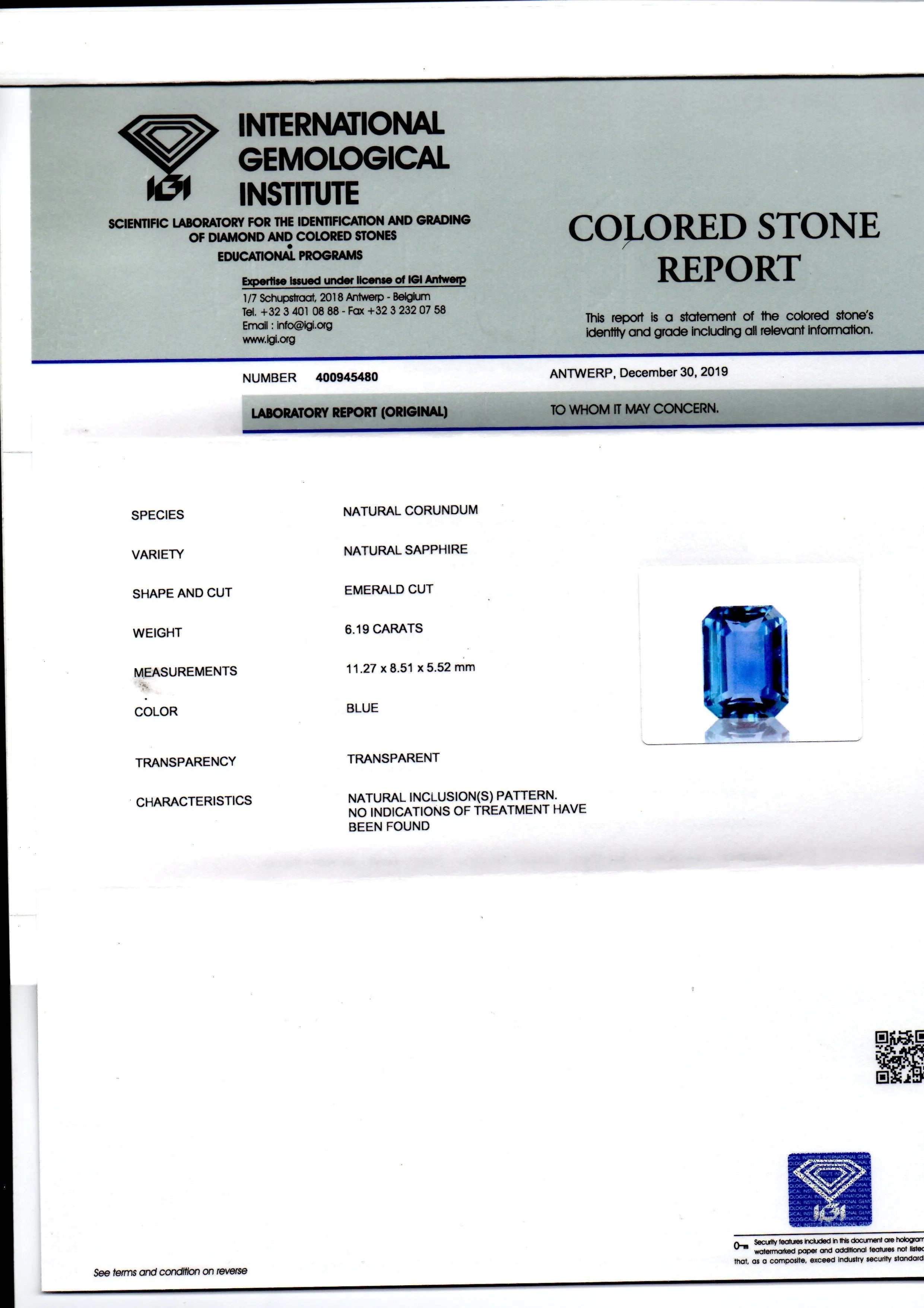 6.19 Ct IGI Certified Unheated Untreated Ceylon Blue Sapphire AAAAA