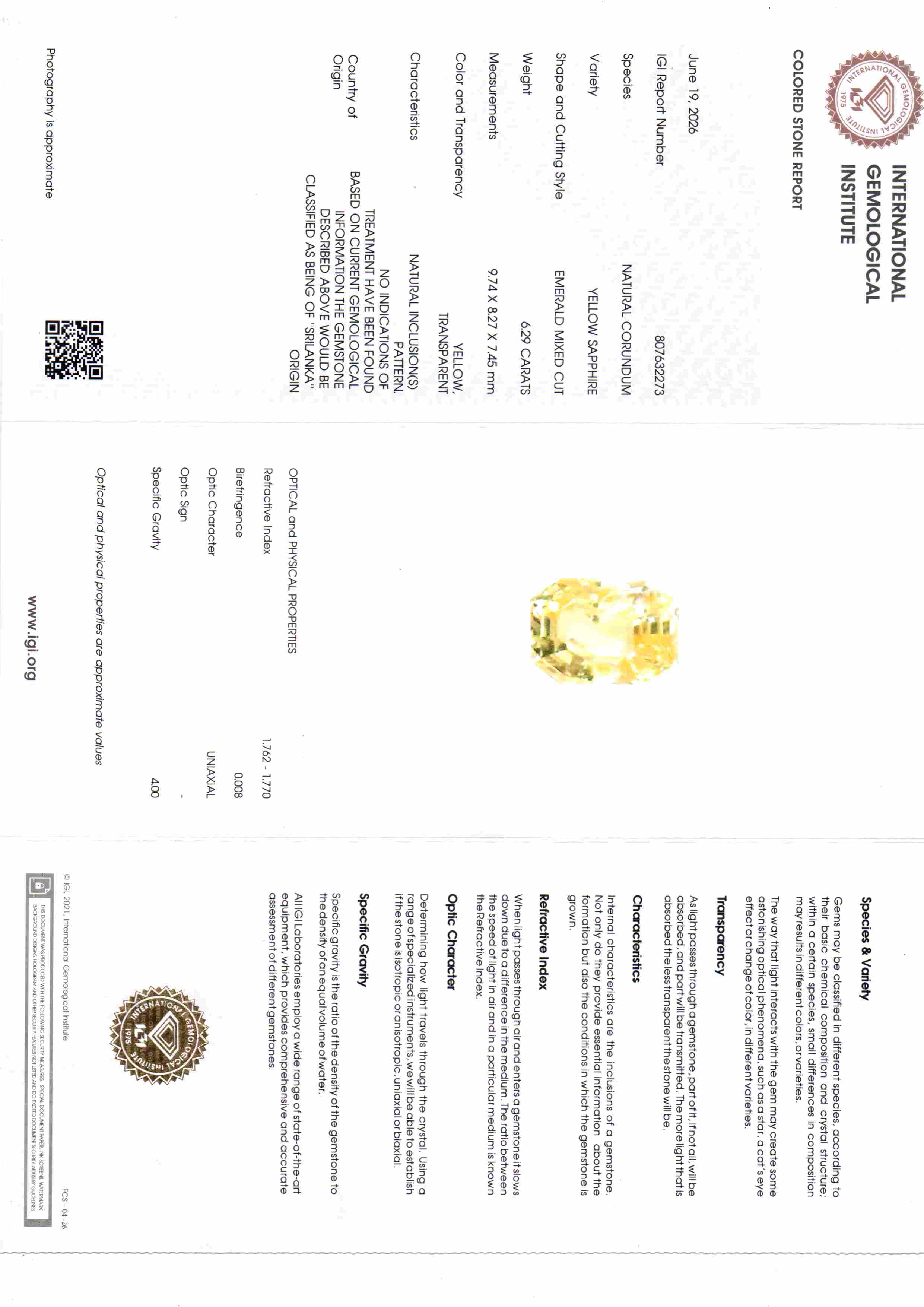 3,53 Karat 3,92 Ratti Zertifizierter Ceylon Gelber Saphir Pukhraj Stein