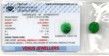 6.30 Ct Certified Untreated Natural Zambian Emerald Panna Gemstone - Venus Gems