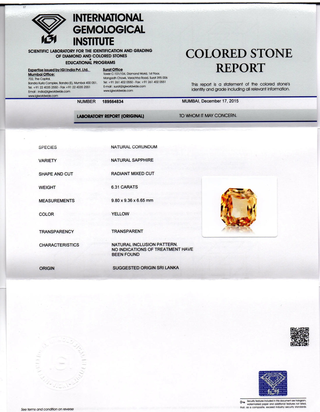 6.31 Ct Unheated Untreated Natural Ceylon Yellow Sapphire AAA