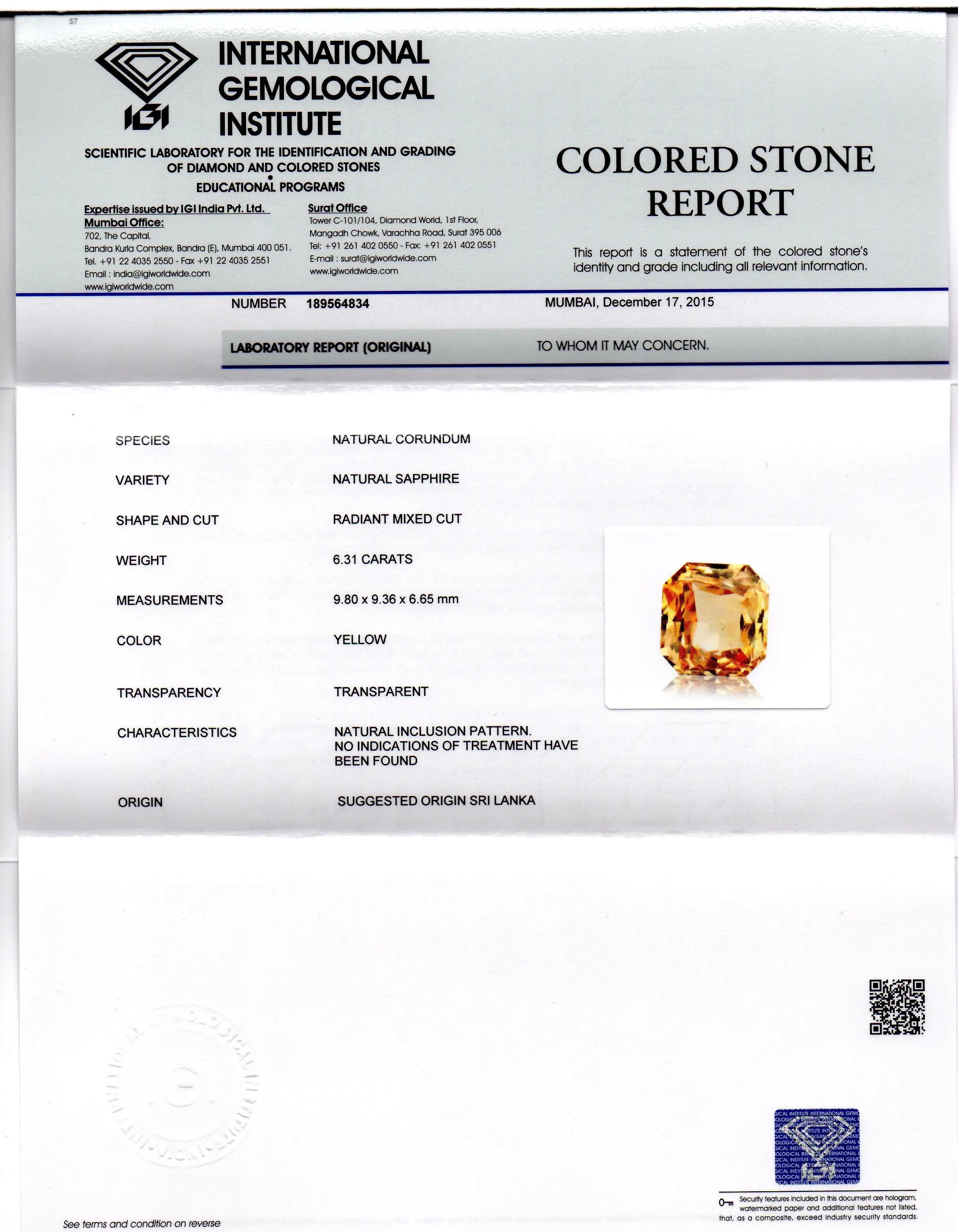 6.31 Ct Unheated Untreated Natural Ceylon Yellow Sapphire AAA