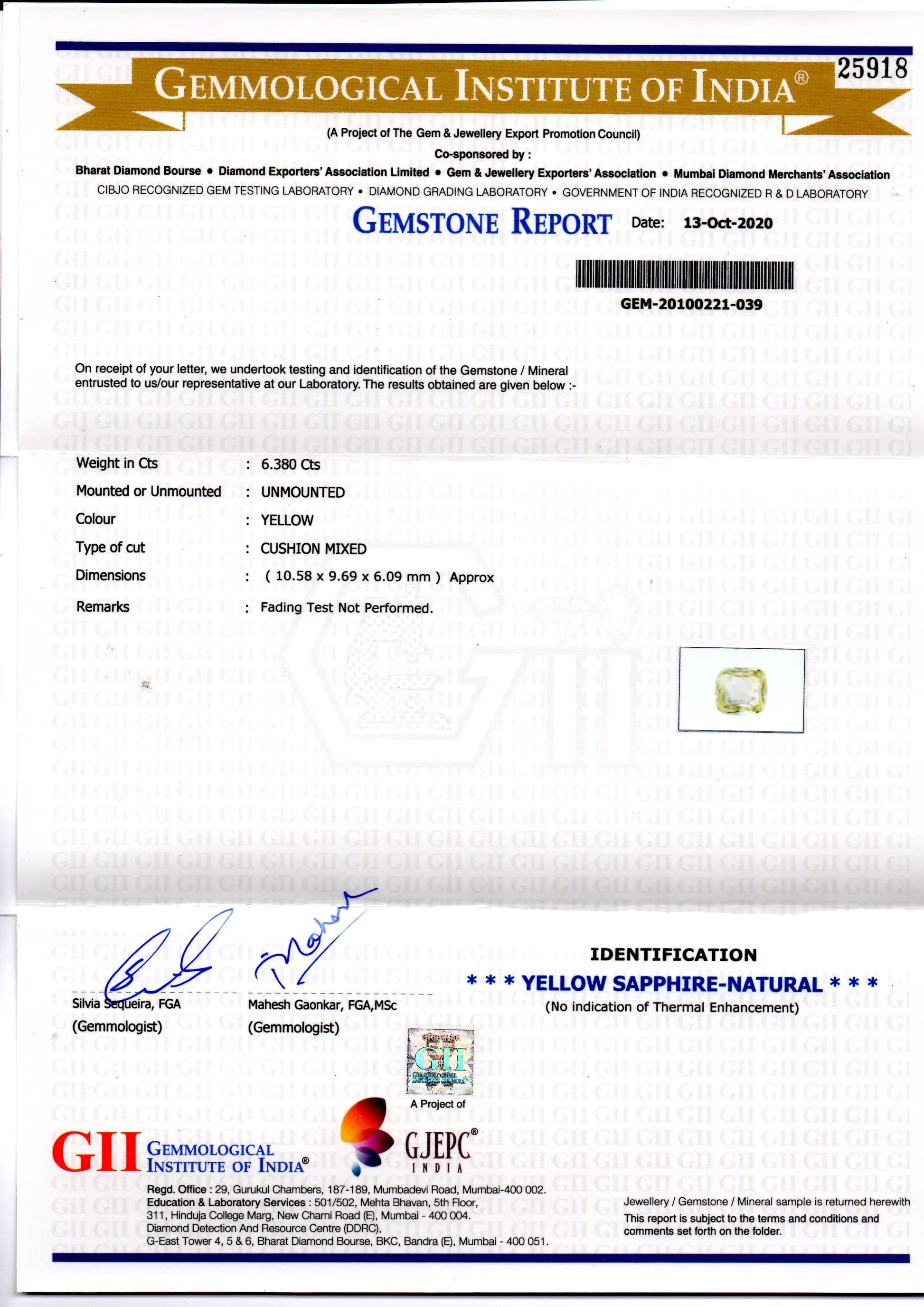 6.38 Ct GII Certified Unheated Untreated Natural Ceylon Yellow Sapphire
