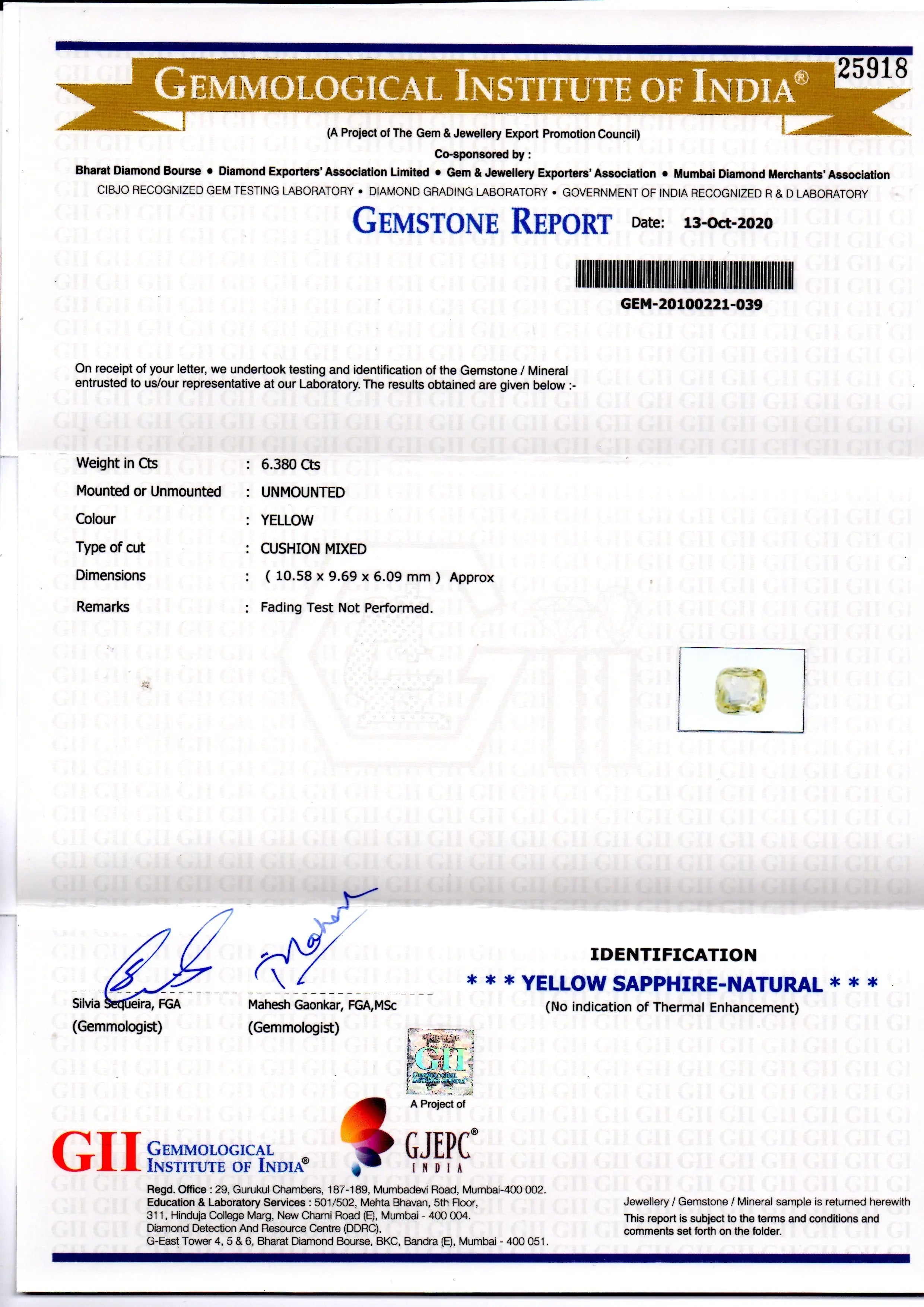 6.38 Ct GII Certified Unheated Untreated Natural Ceylon Yellow Sapphire