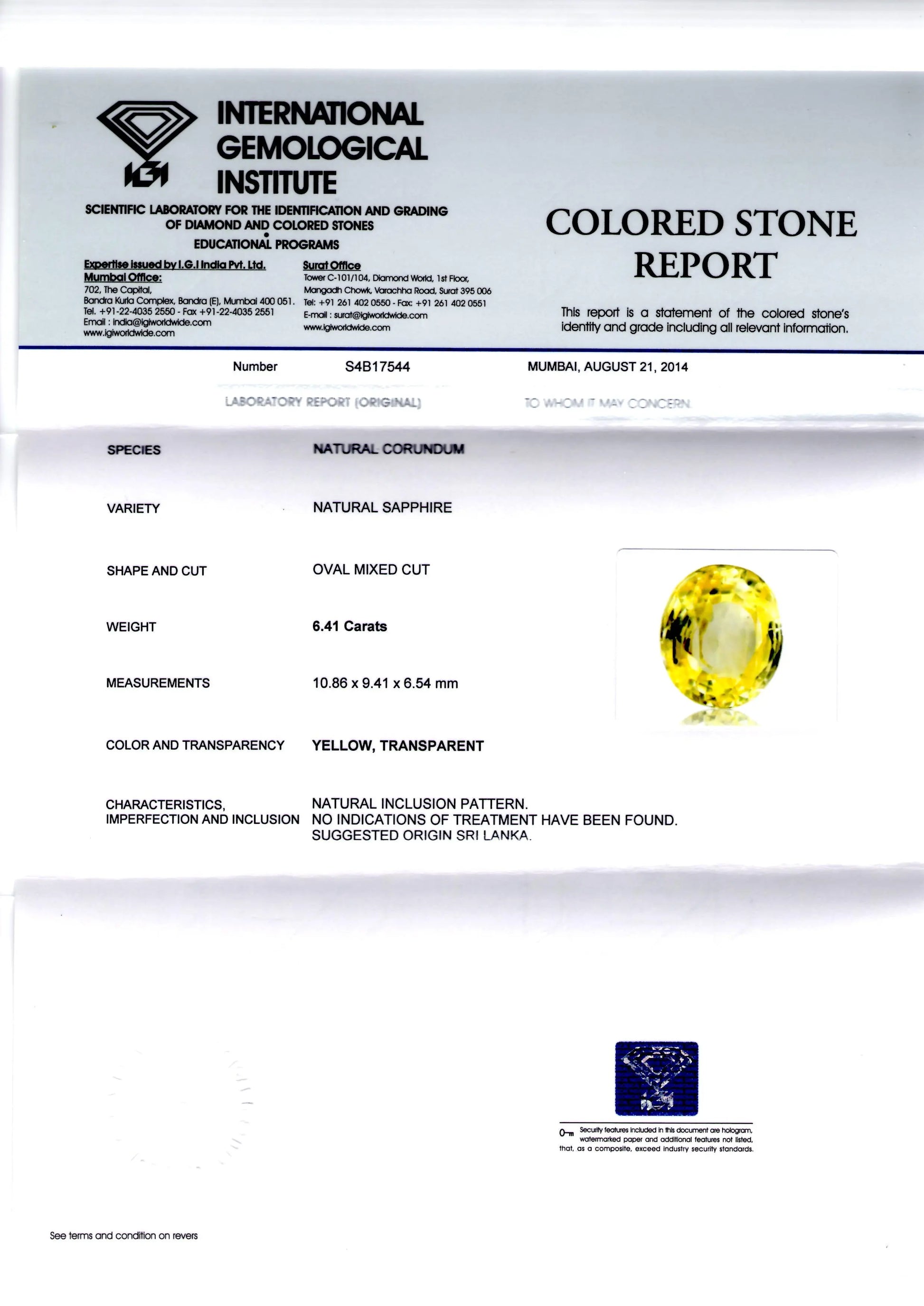 6.41 Ct Unheated Untreated Natural Ceylon Yellow Sapphire/Pukhraj AA