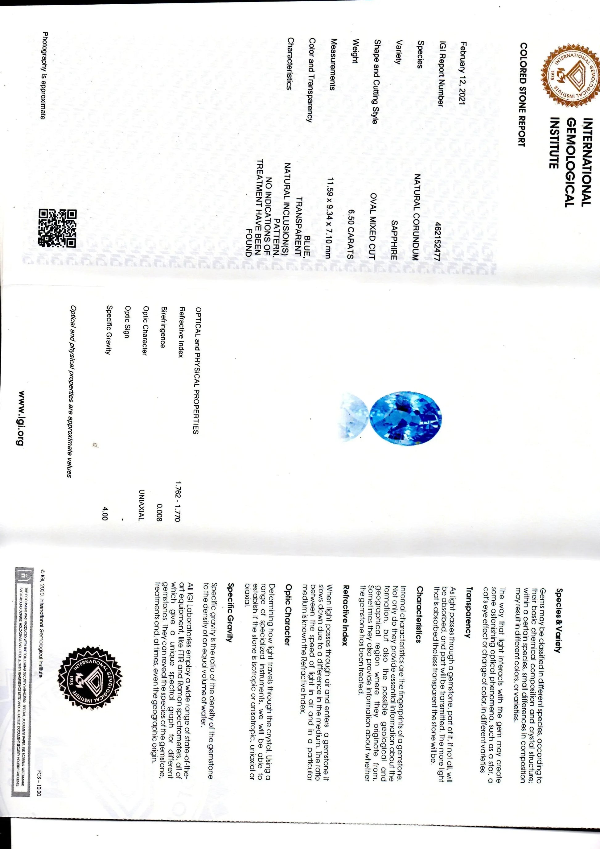 6.50 Ct IGI Certified Unheated Untreated Natural Ceylon Blue Sapphire AA - Venus Gems