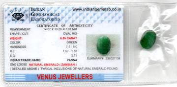 6.55 Ct Certified Untreated Natural Zambian Emerald Panna Gemstone